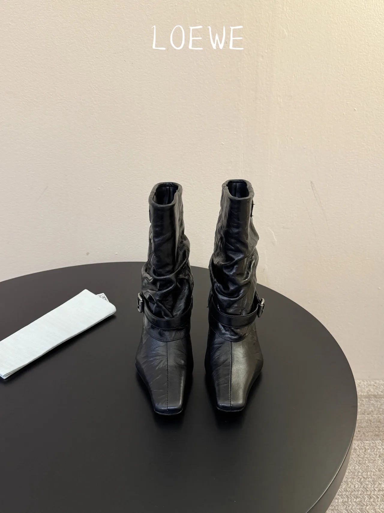 Loewe Cowhide Square-Toe Buckle Ankle Boots in Black · view 1