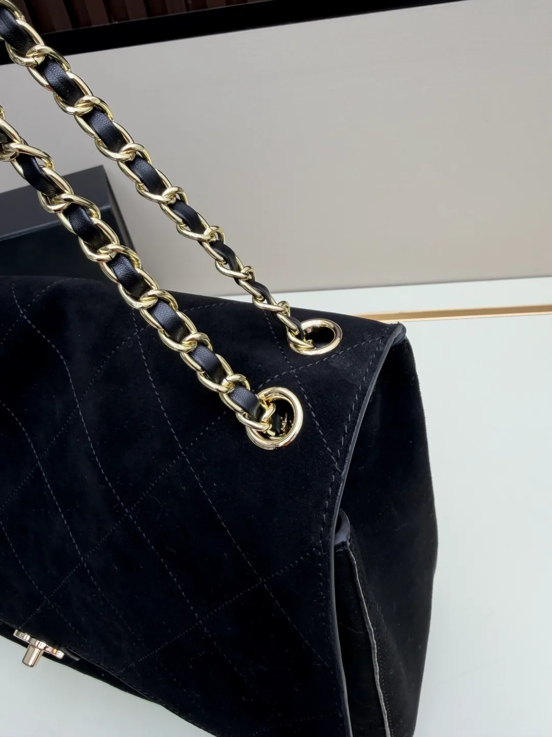 Chanel Suede Quilted Crossbody Bag in Black · view 6