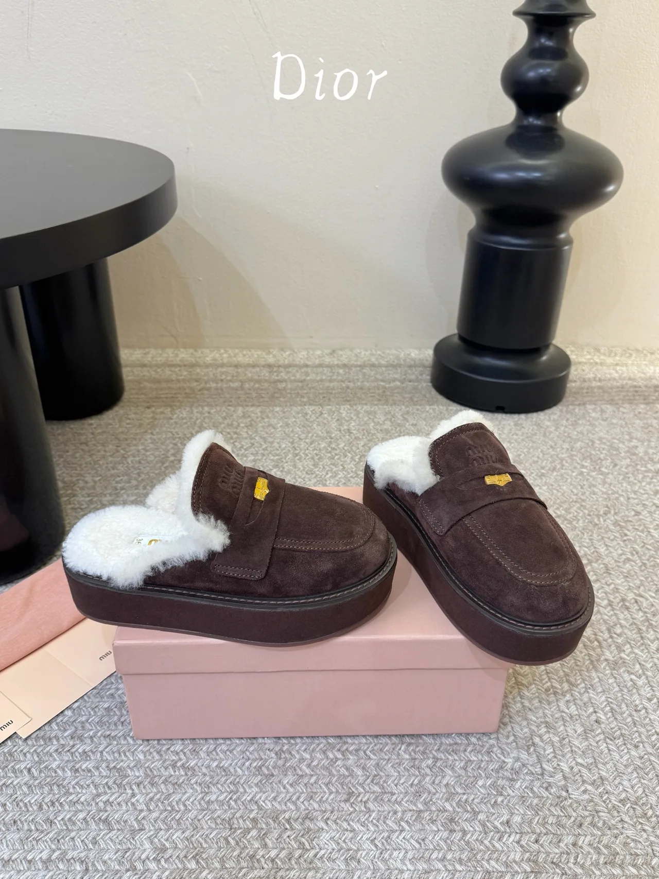 Dior Suede Suede-Look Round-Toe Lined Mules in Brown · view 5