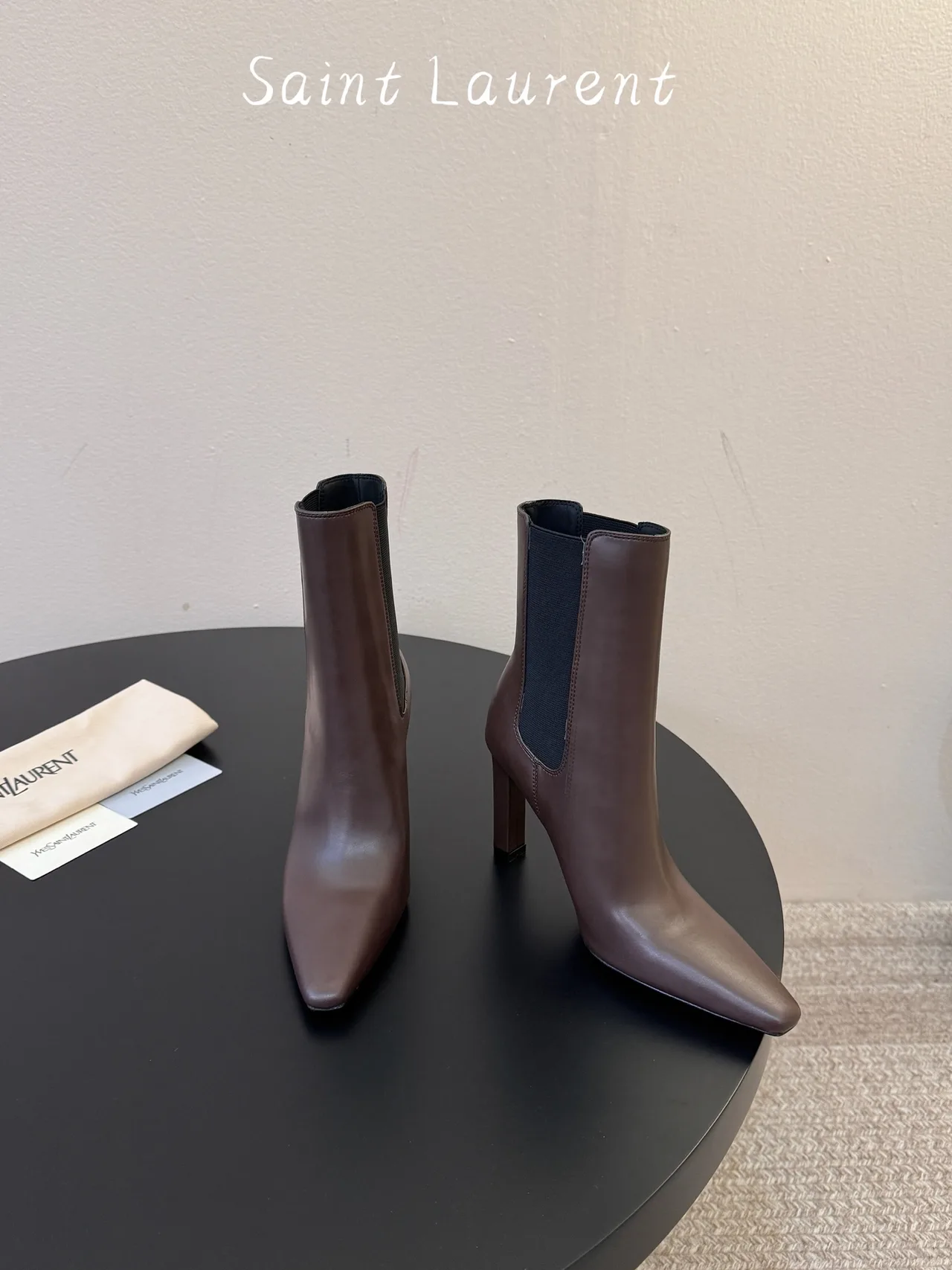 Saint Laurent Cowhide Sheepskin Pointed Ankle Boots in Brown · view 2