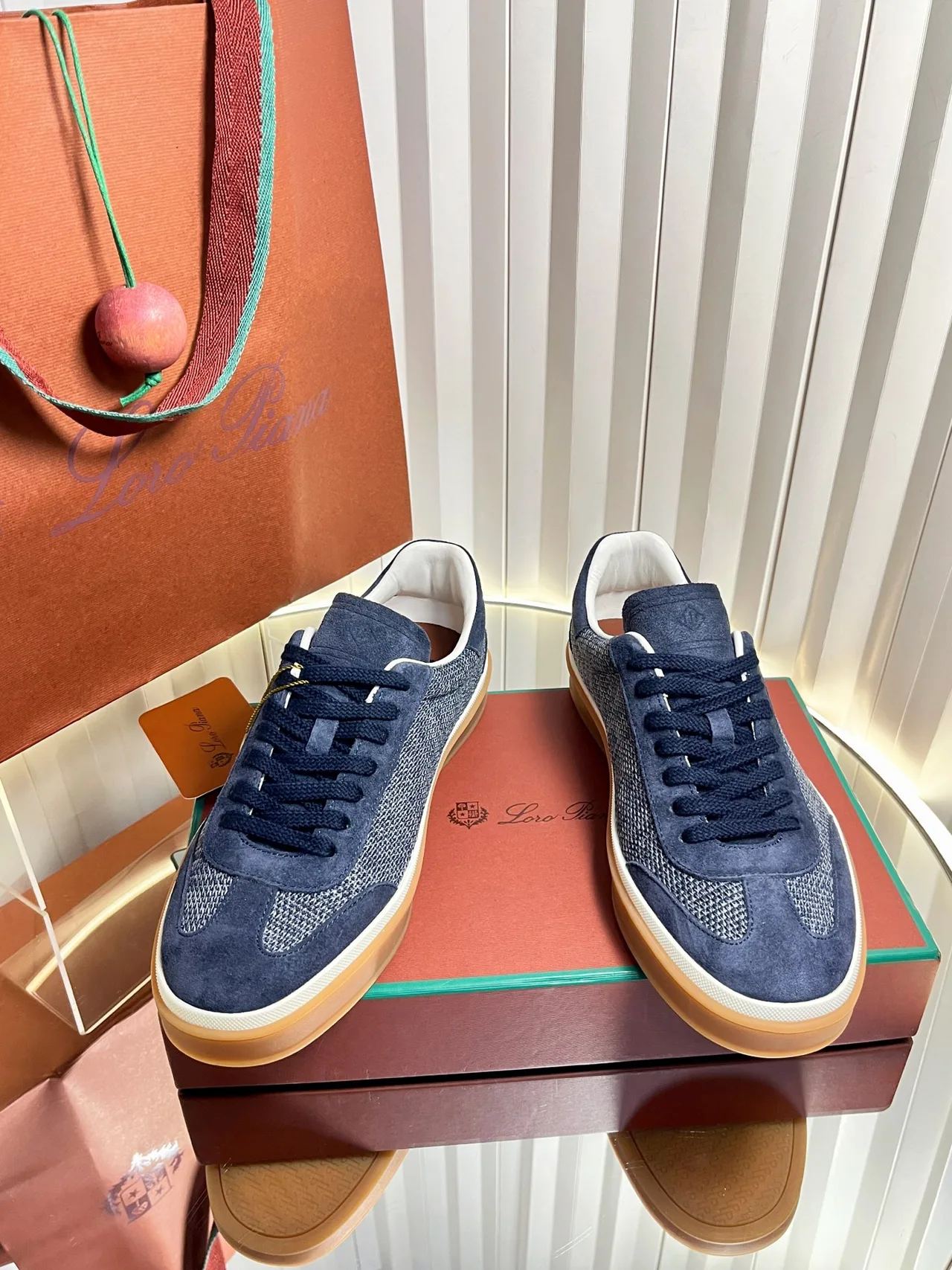 Loro Piana Cashmere Low-Top Sneakers in Blue · view 3