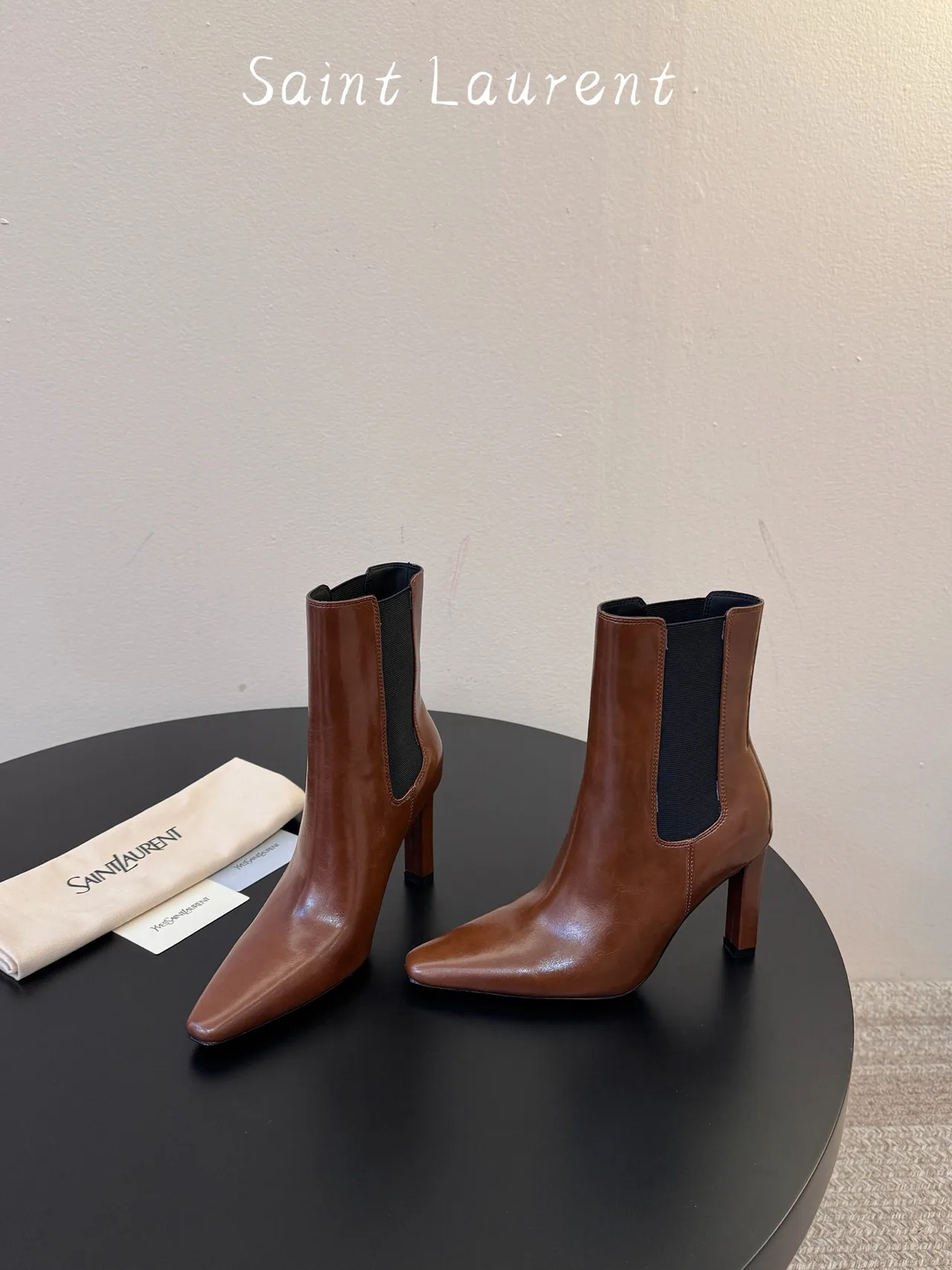 Saint Laurent Cowhide Sheepskin Chelsea Ankle Boots in Brown · view 3