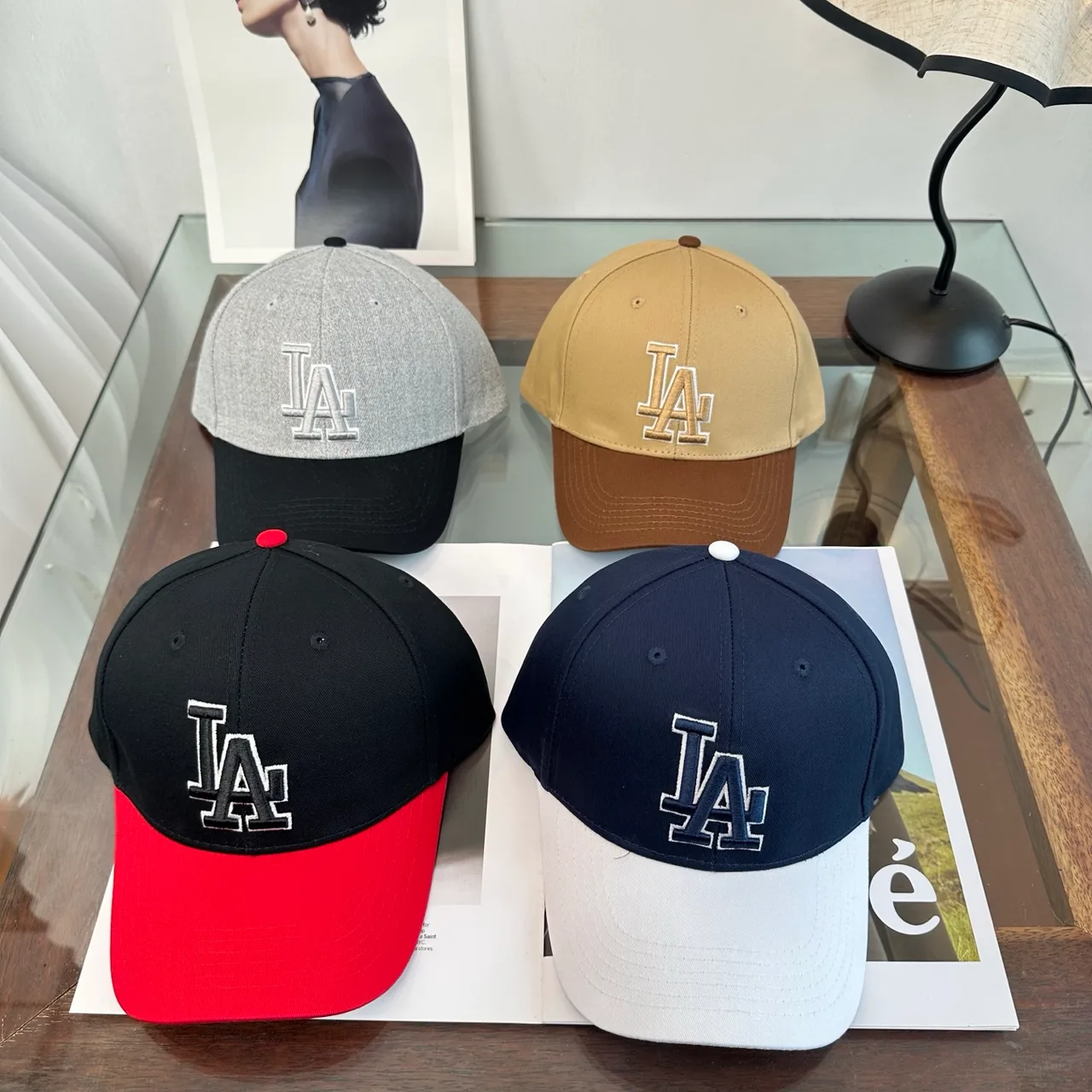 LA Letter Colorblock Baseball Cap in Grey & Brown & Black & Blue · view 2