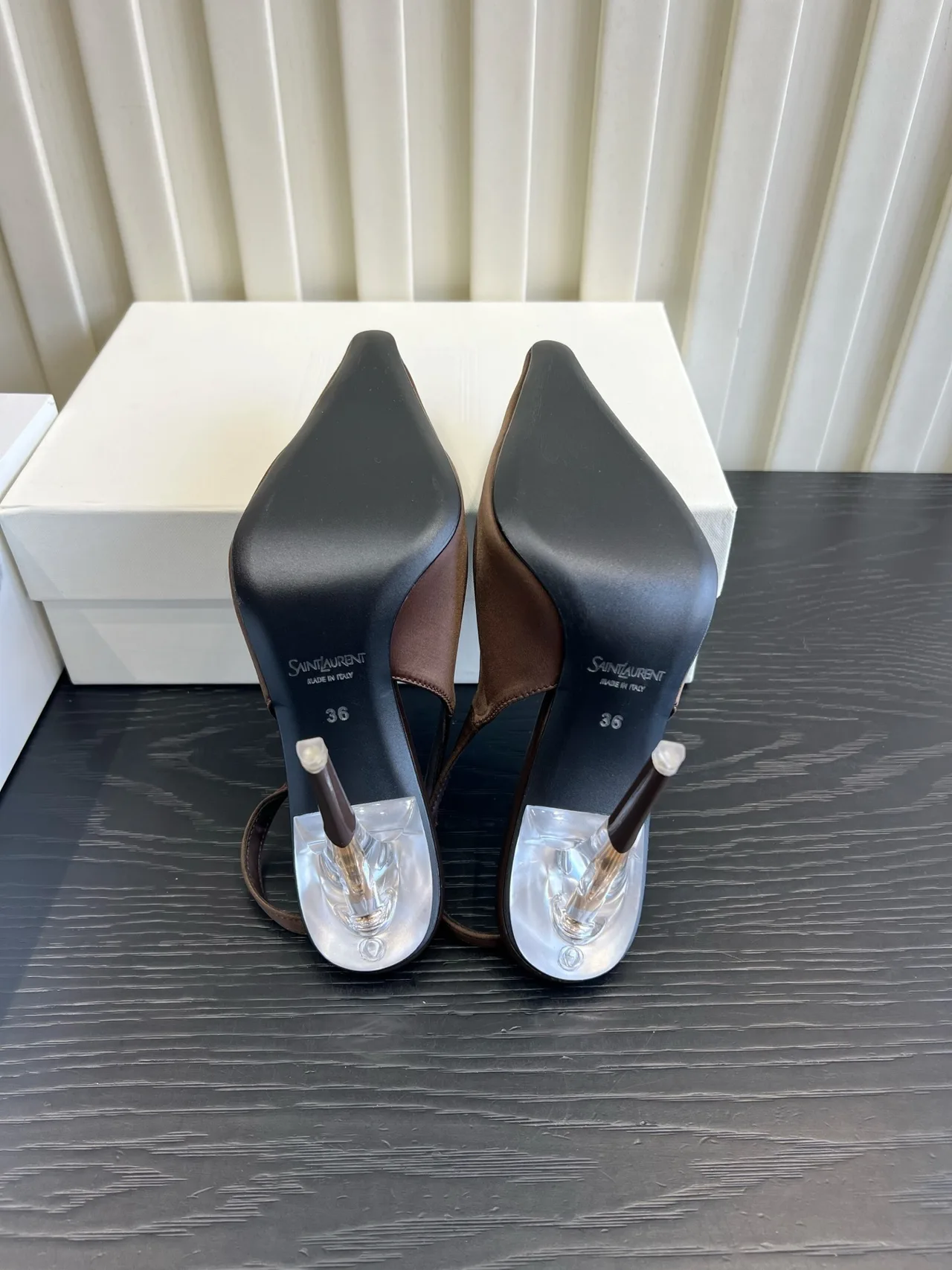 Saint Laurent Cowhide Silk Pointed-Toe Pointed Slingback Pumps in Brown · view 6