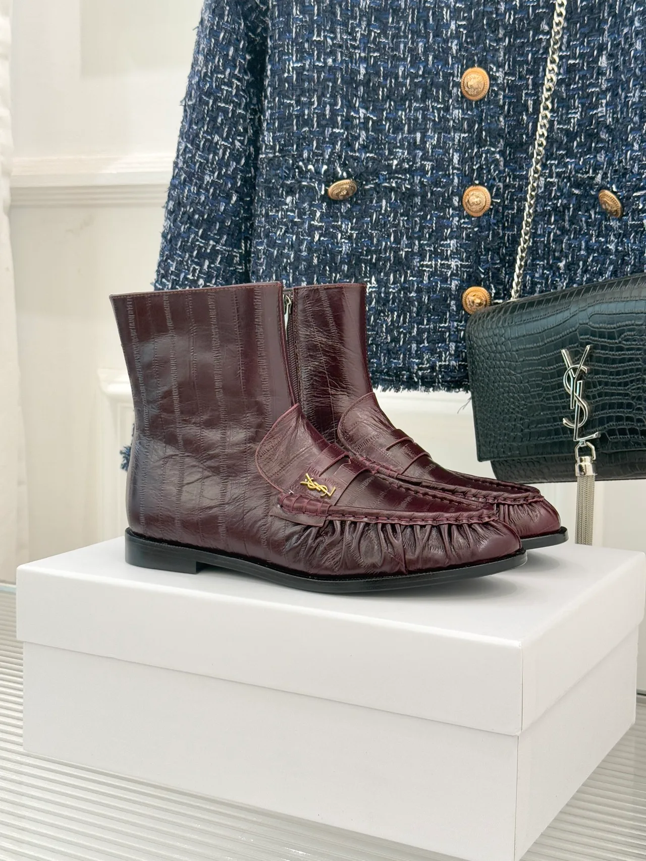 Saint Laurent Ankle Boots in Burgundy · view 2
