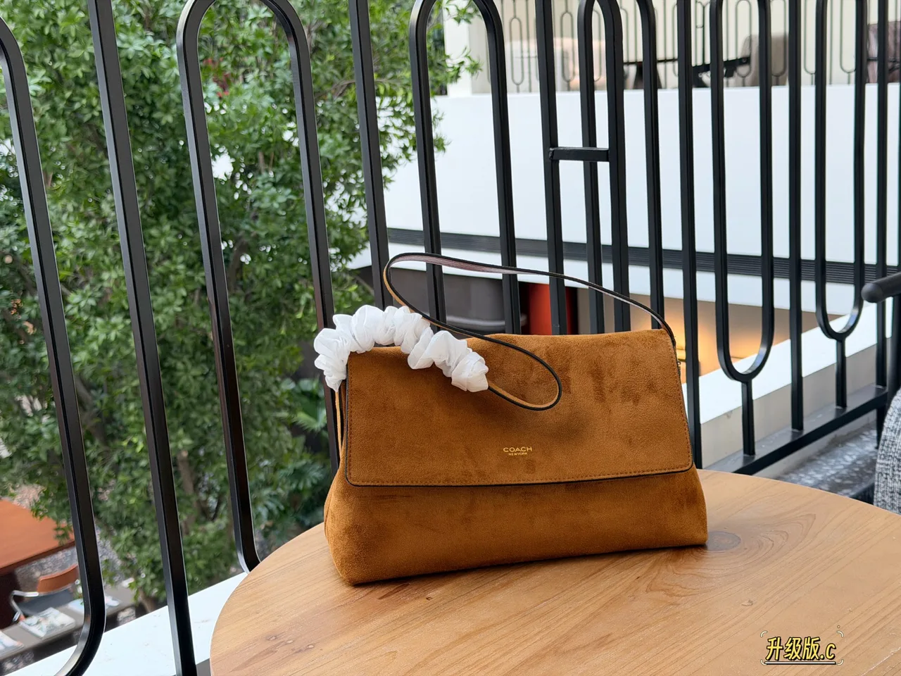 Coach Suede-Look Flap Top-Handle Bag in Tan · view 2