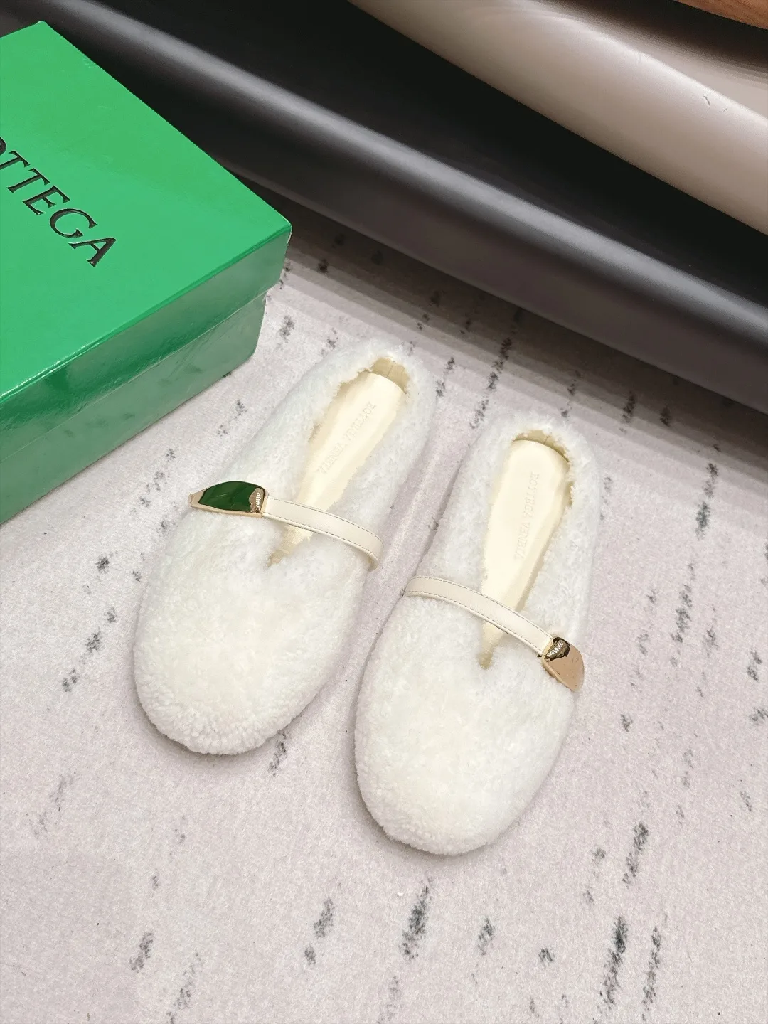 Bottega Veneta Sheepskin Fur Mary Jane Mules in White · view 1
