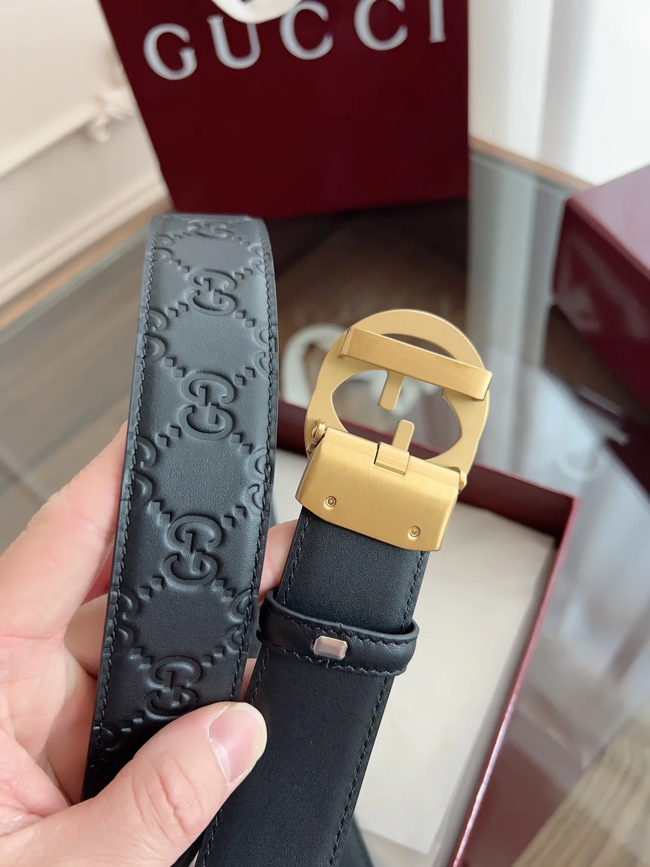 Gucci Cowhide GG Automatic Belt in Black · view 7