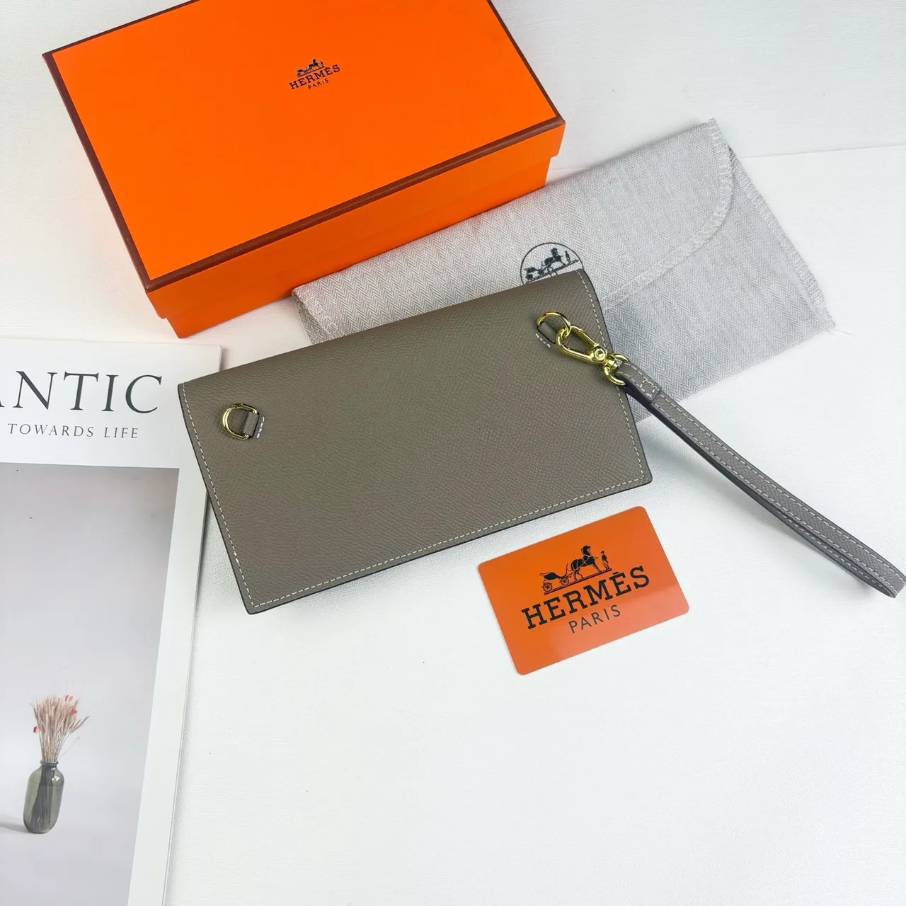 Hermes Kelly Wallet in Grey & White & Orange & Black & Blue & Brown & Burgundy & Red & Pink · view 3