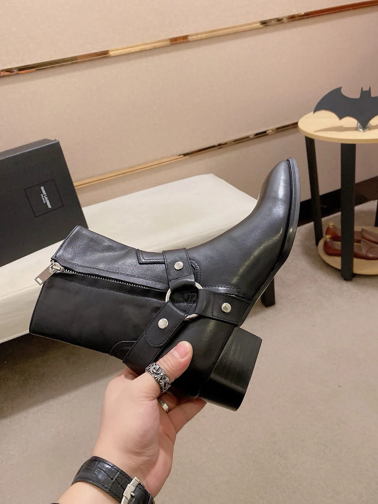 Saint Laurent Cowhide Glossy Pointed-Toe Boots in Black · view 5