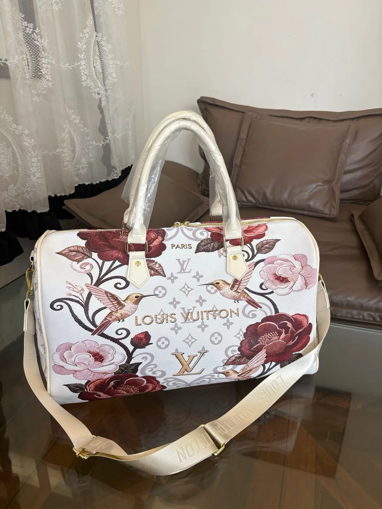 Louis Vuitton Printed Duffel in White · view 3