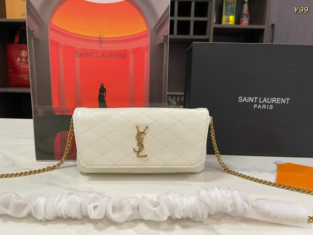 Saint Laurent Sheepskin Chain Wallet in White · view 2