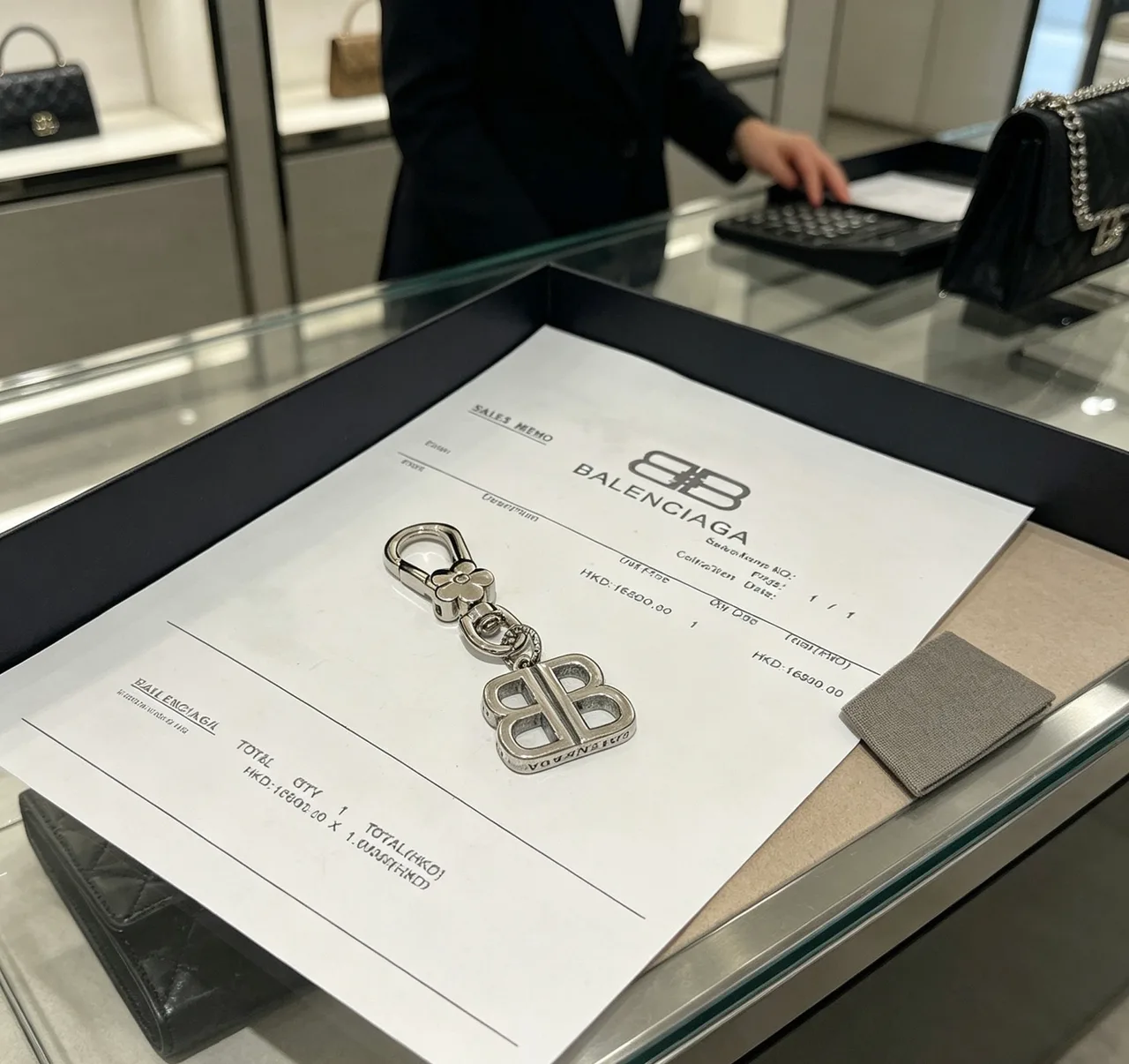 Balenciaga Glossy BB Chain Key Ring in Silver · view 2