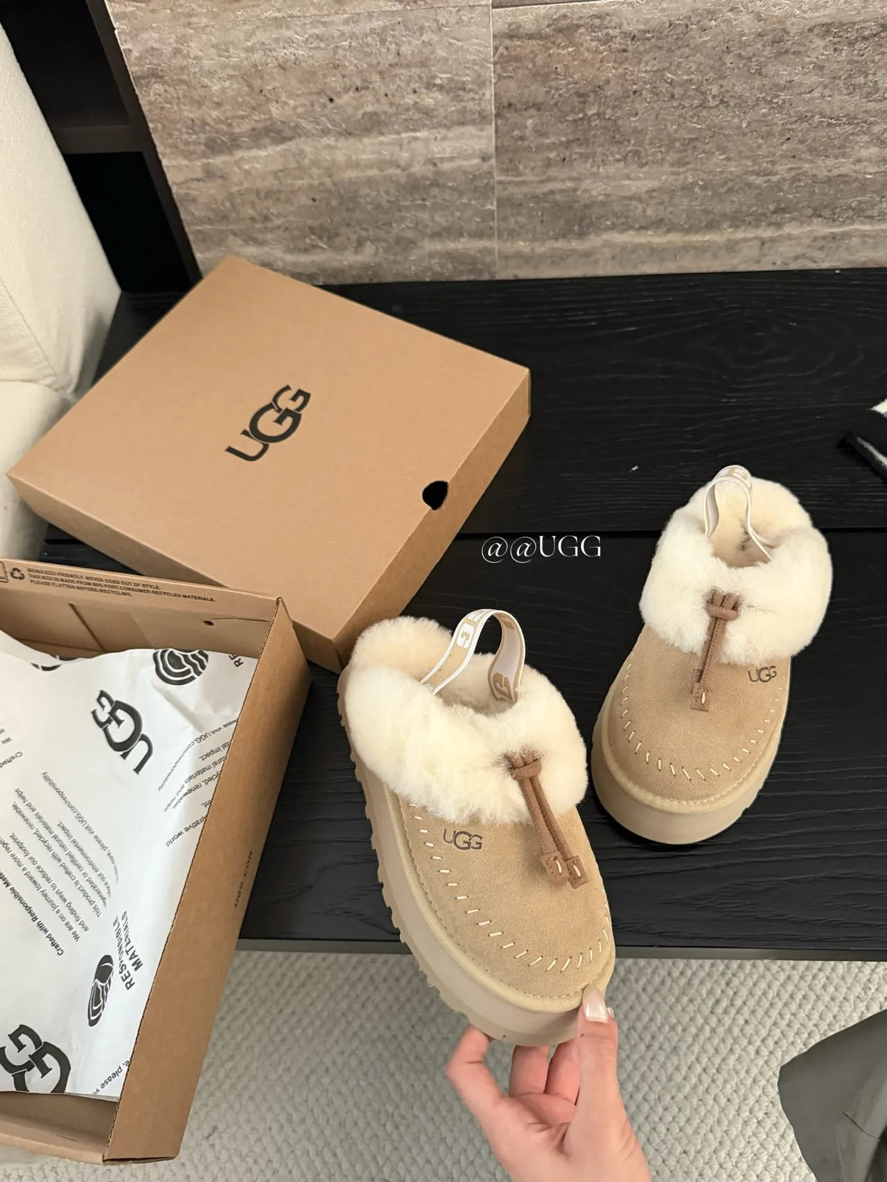 UGG Cowhide Wool Smooth Slippers in Beige · view 4