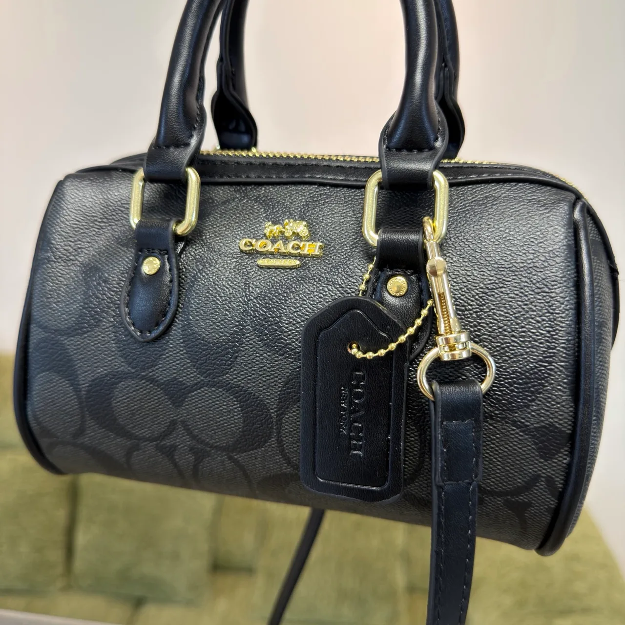 Coach Signature mini bowling bag in Grey / Beige / Pink / Brown / Black · view 3
