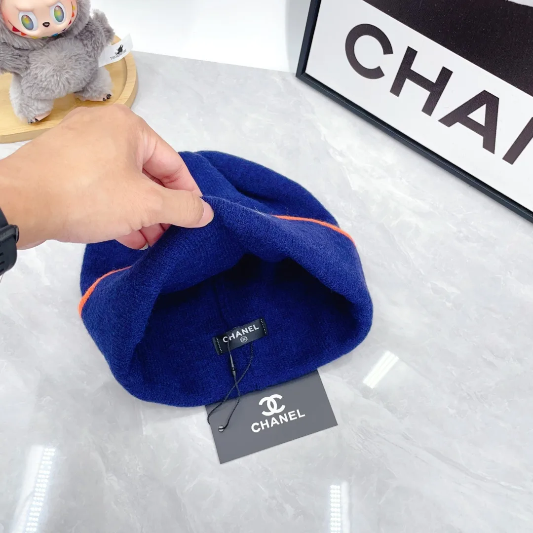 Chanel Ribbed Beanie in Blue · view 8