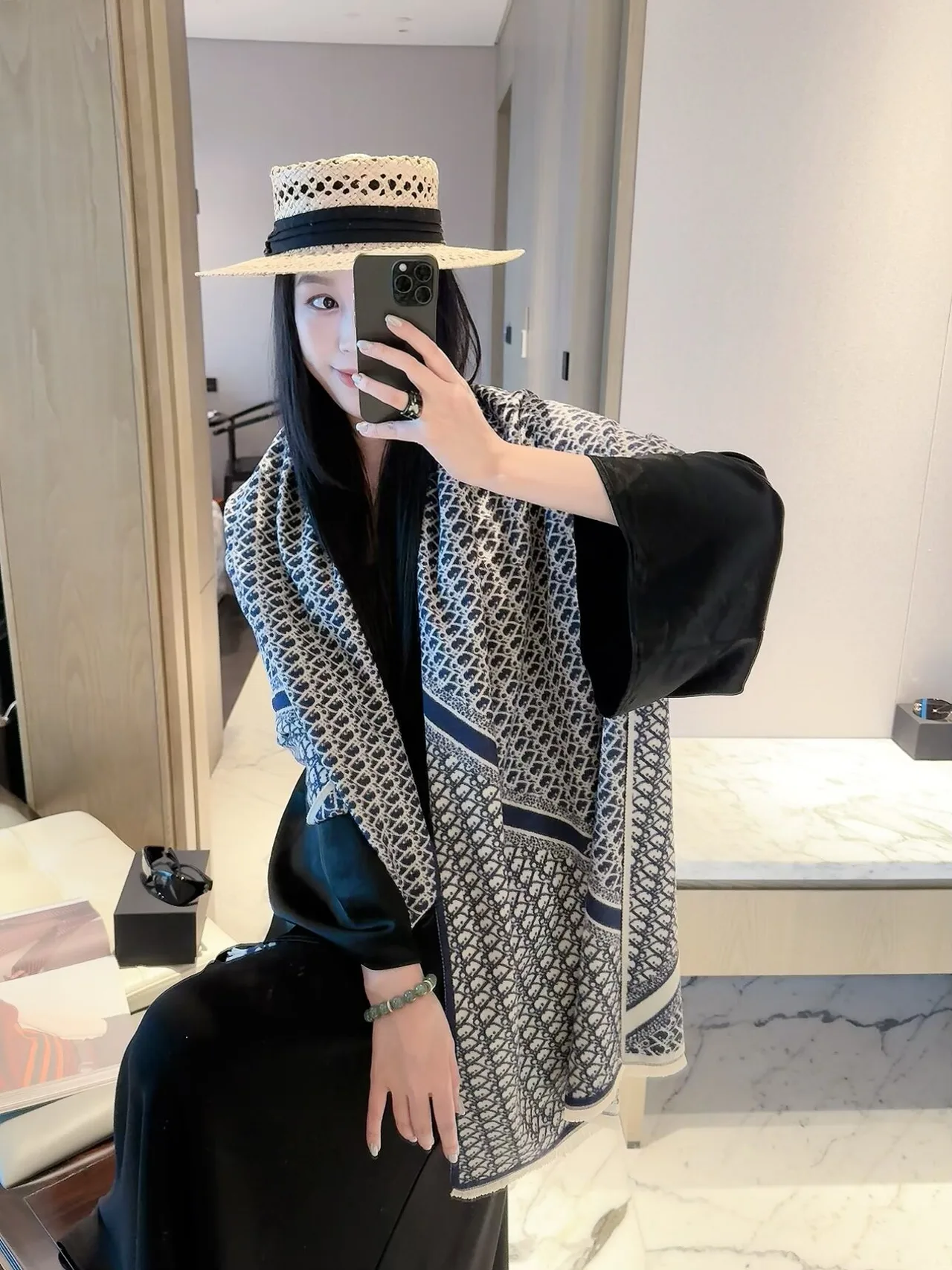 Dior CD Jacquard Scarf in Pink & Black · view 6