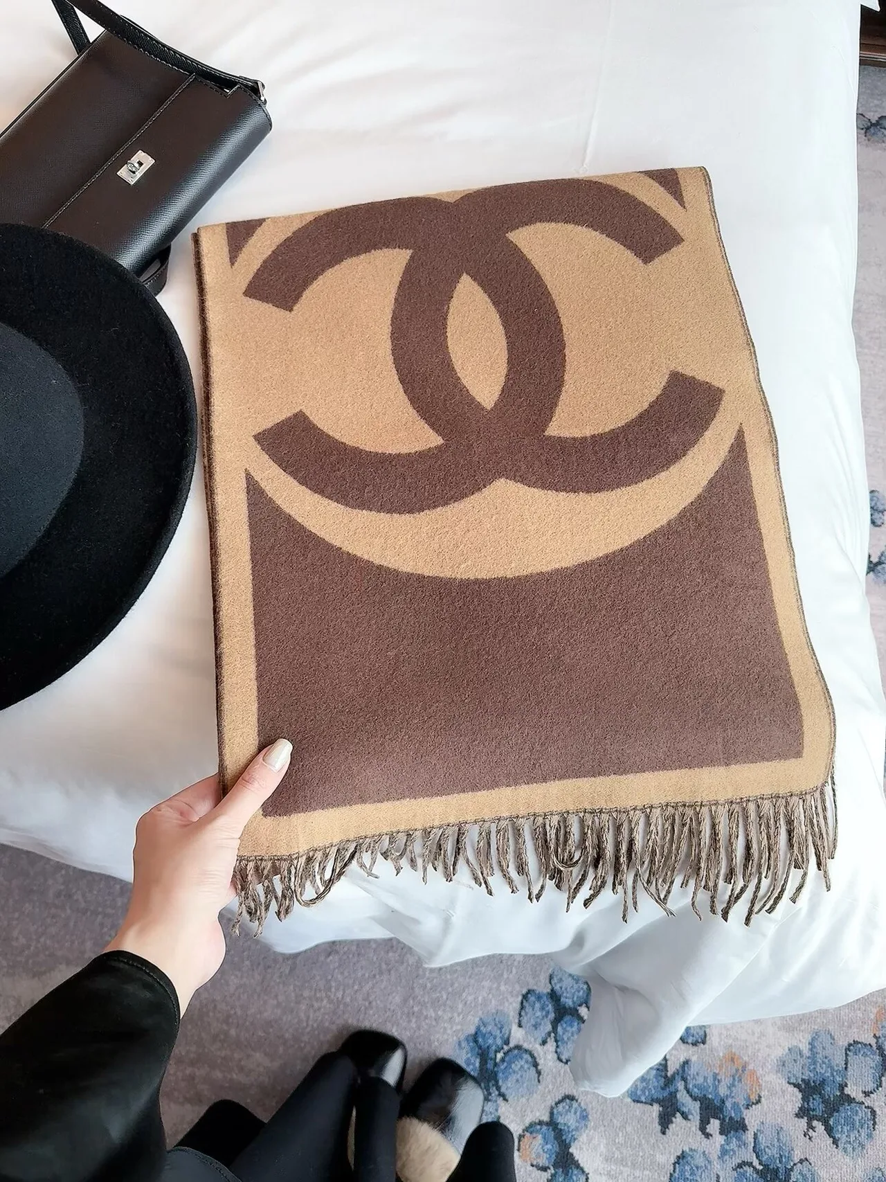 Chanel CC Jacquard Scarf in Beige & Brown · view 2