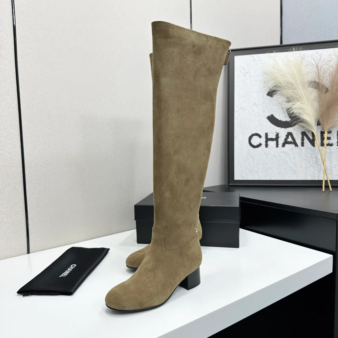 Chanel Cowhide Knee-High Boots in Green · view 5