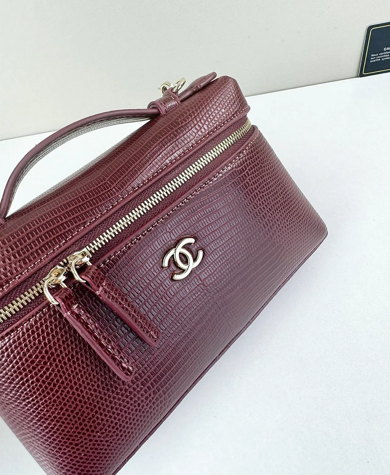 Chanel Cowhide Top-Handle Clutch in Burgundy · view 6