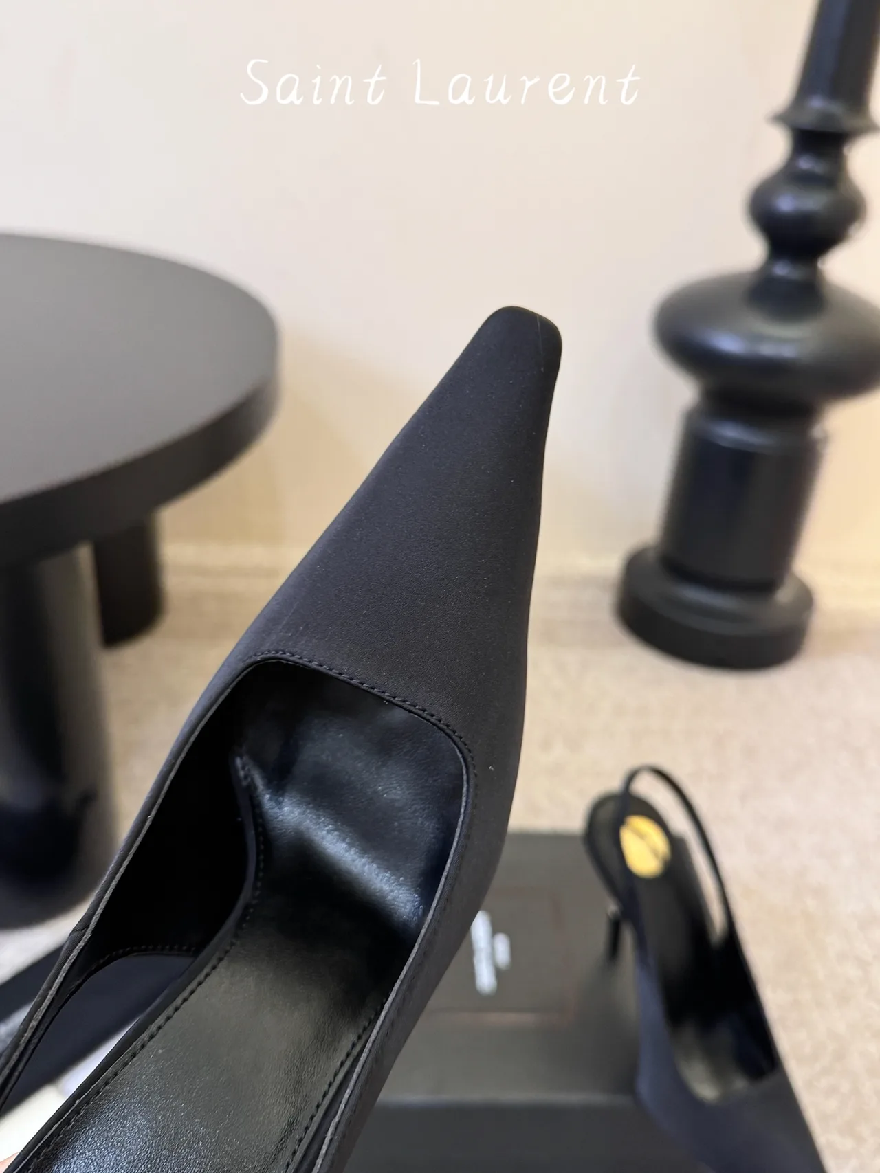 Saint Laurent Glossy Pointed-Toe Sandals in Black · view 6