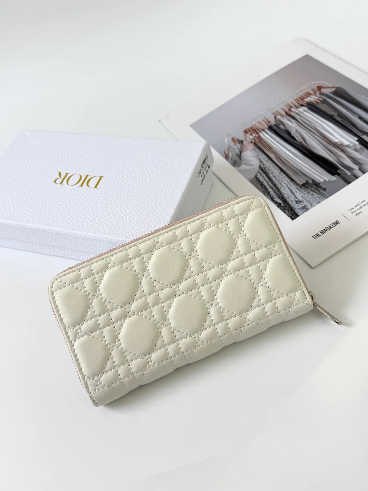 Dior Lambskin Quilted Glossy Wallet in Cream · view 2