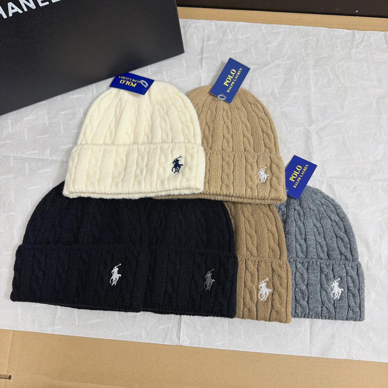 Ralph Lauren Polo Cable-Knit Beanie in Brown & Black & White & Green & Purple & Yellow & Blue & Red & Grey · view 7