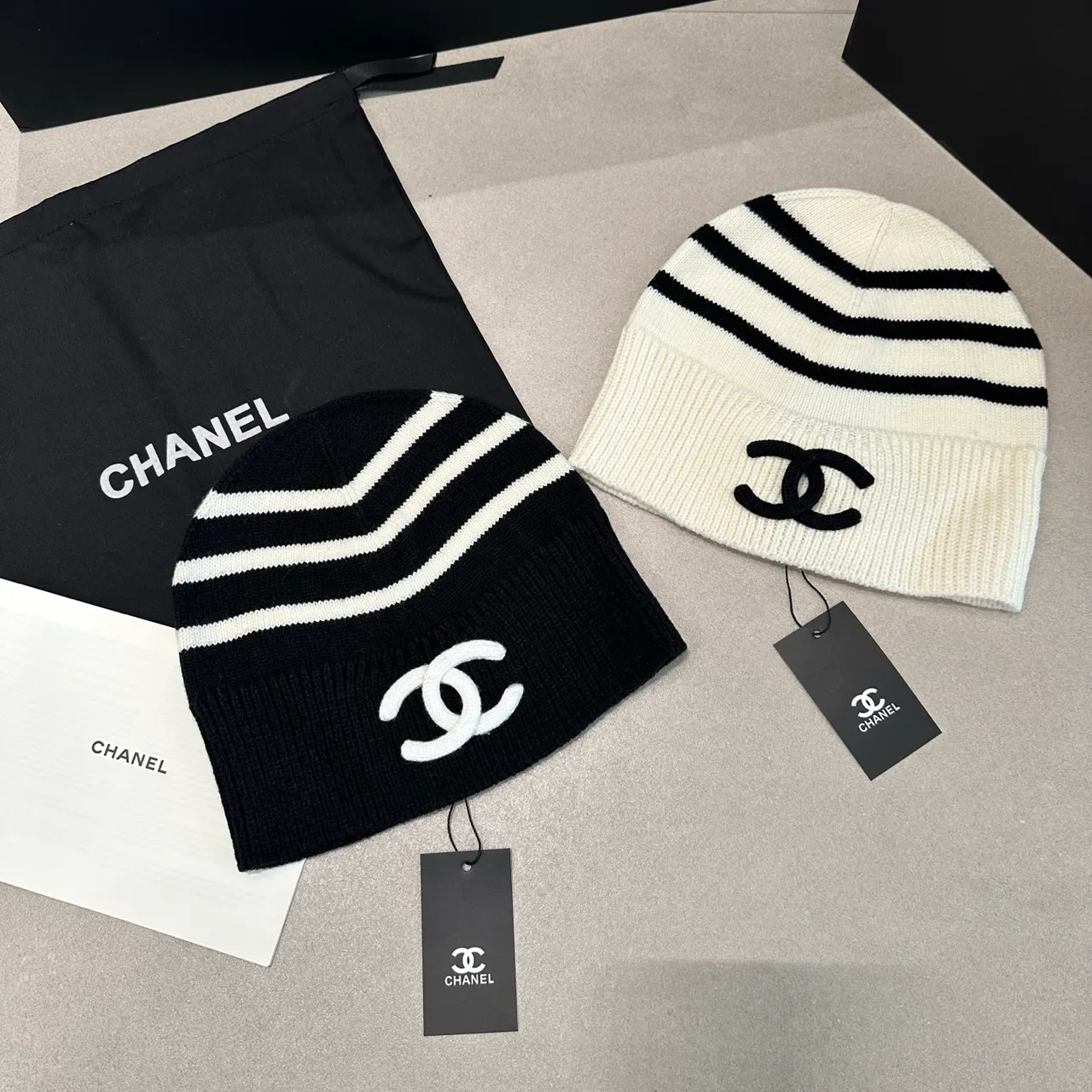 Chanel Striped Beanie in Black & White · view 5