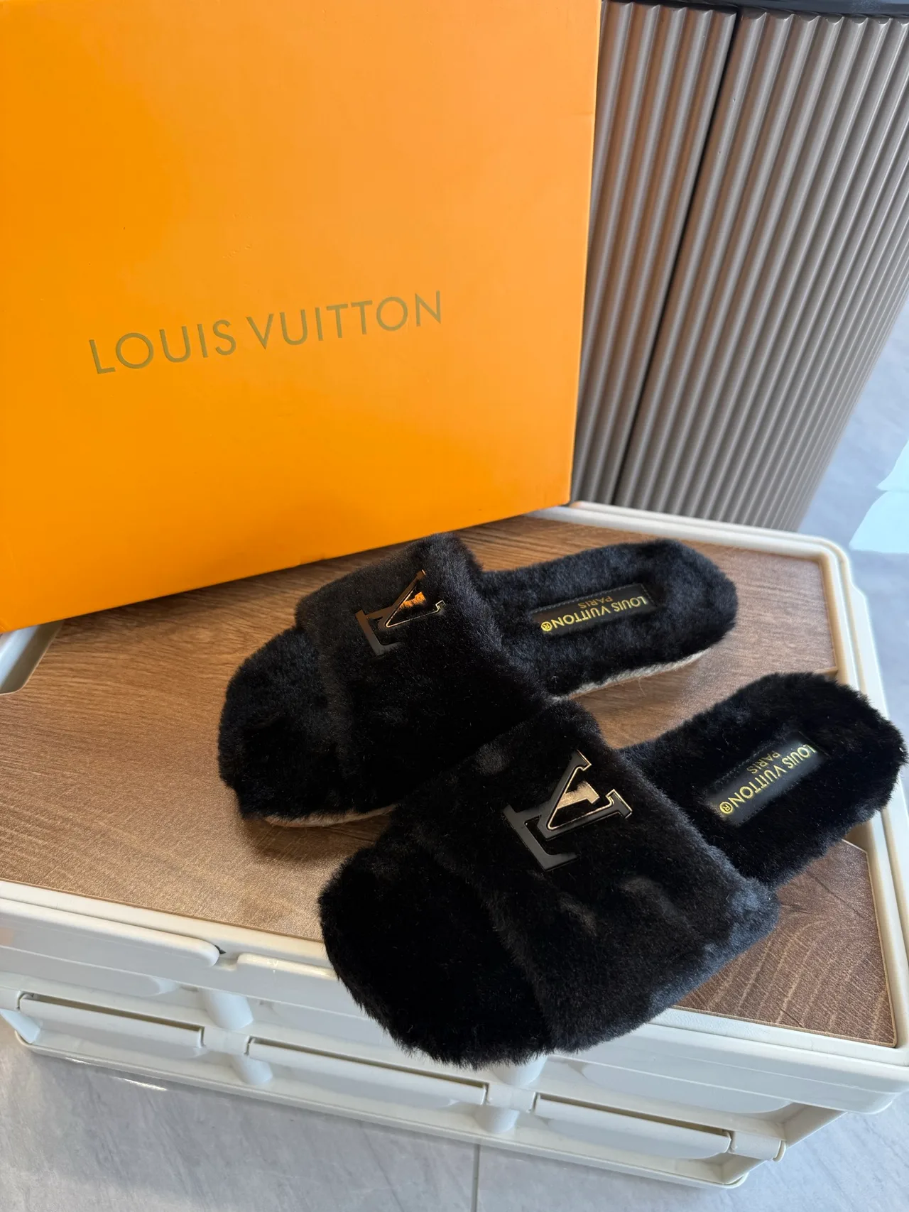 Louis Vuitton Mules in Black / White / Purple · view 6