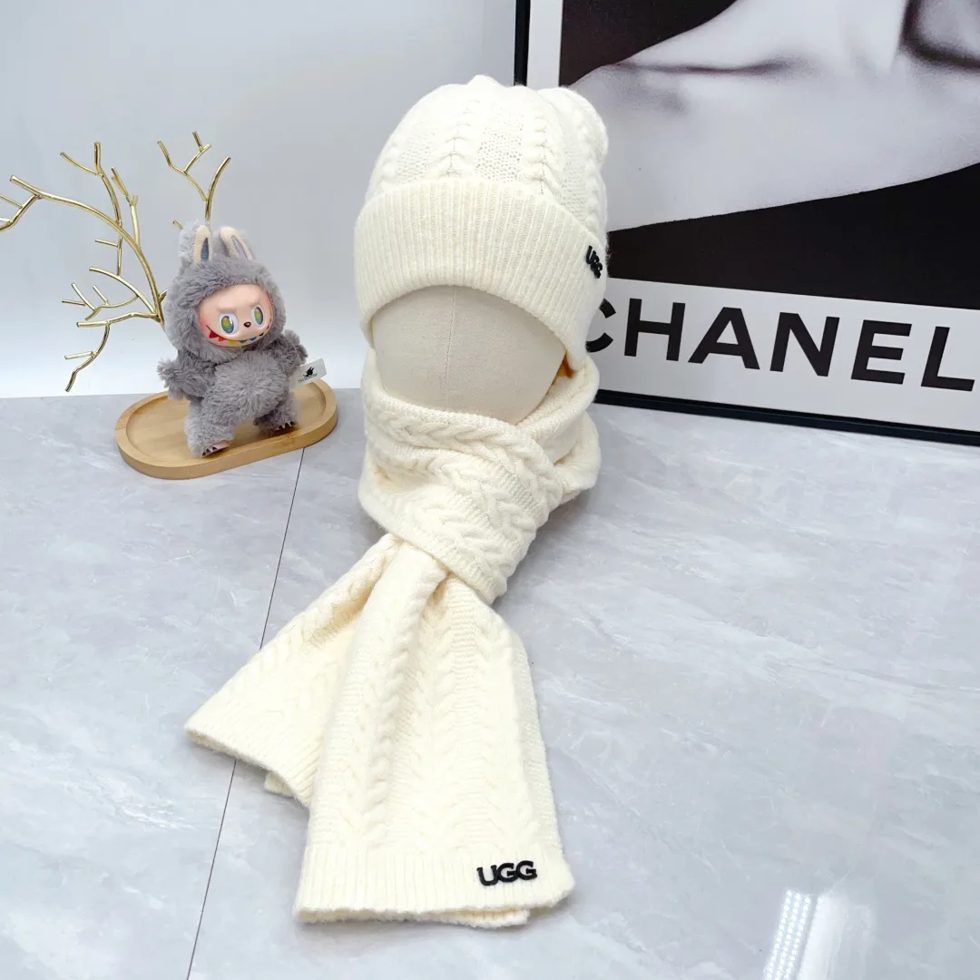 UGG Wool Embroidered Hat Scarf and Gloves Set in White · view 2