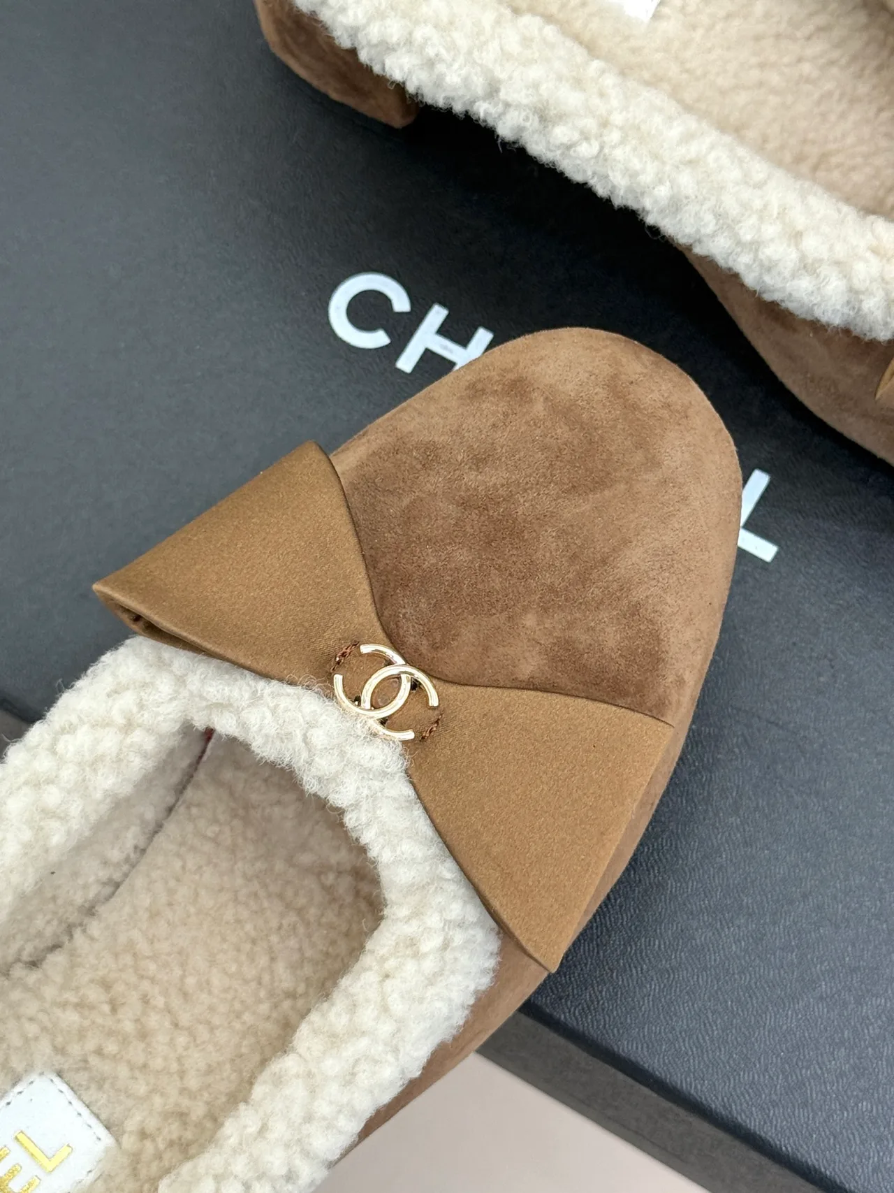 Chanel Suede-Look Bow Mules in Brown · view 7