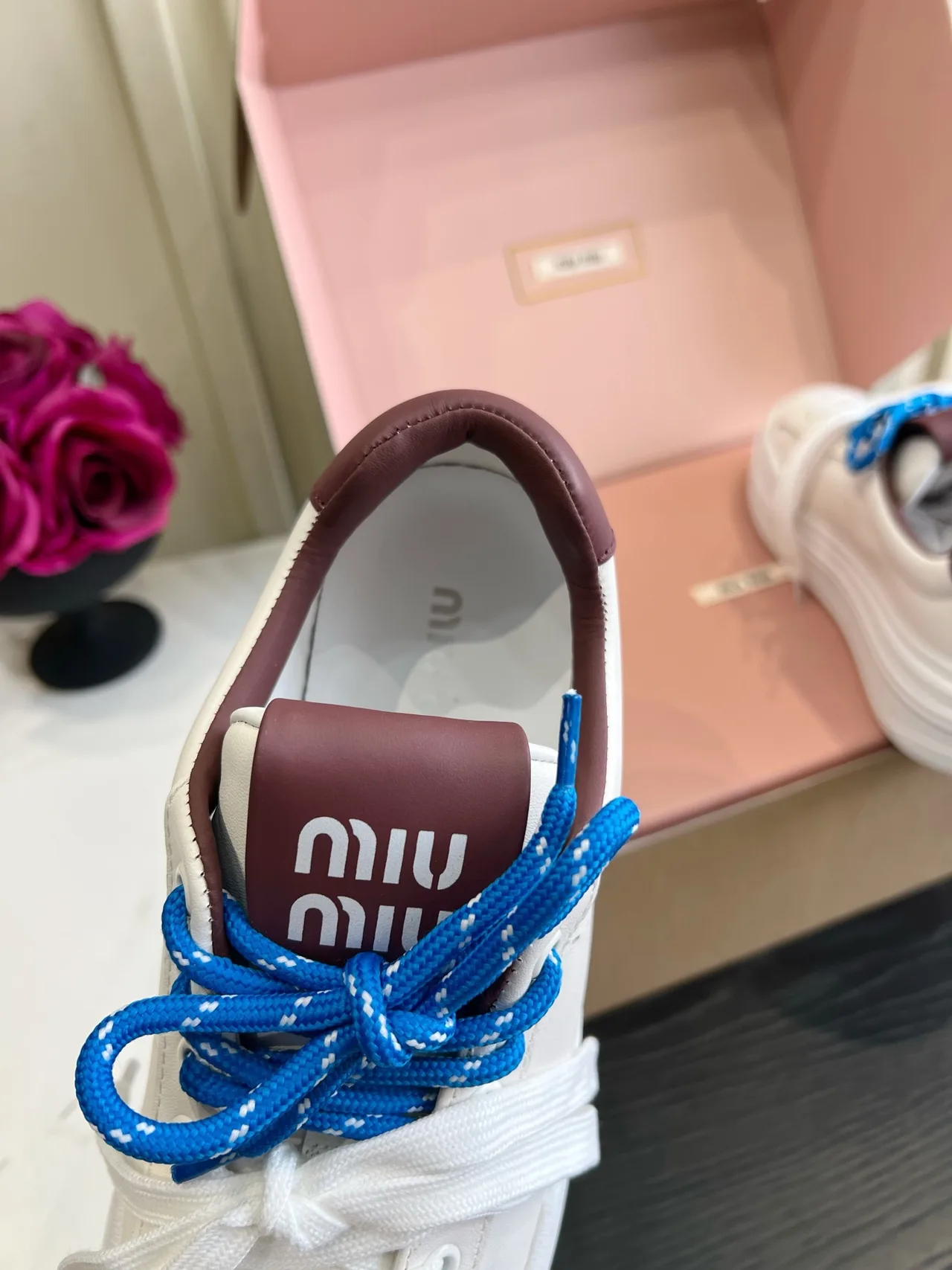 Miu Miu Cowhide Denim Smooth Sneakers in White · view 8
