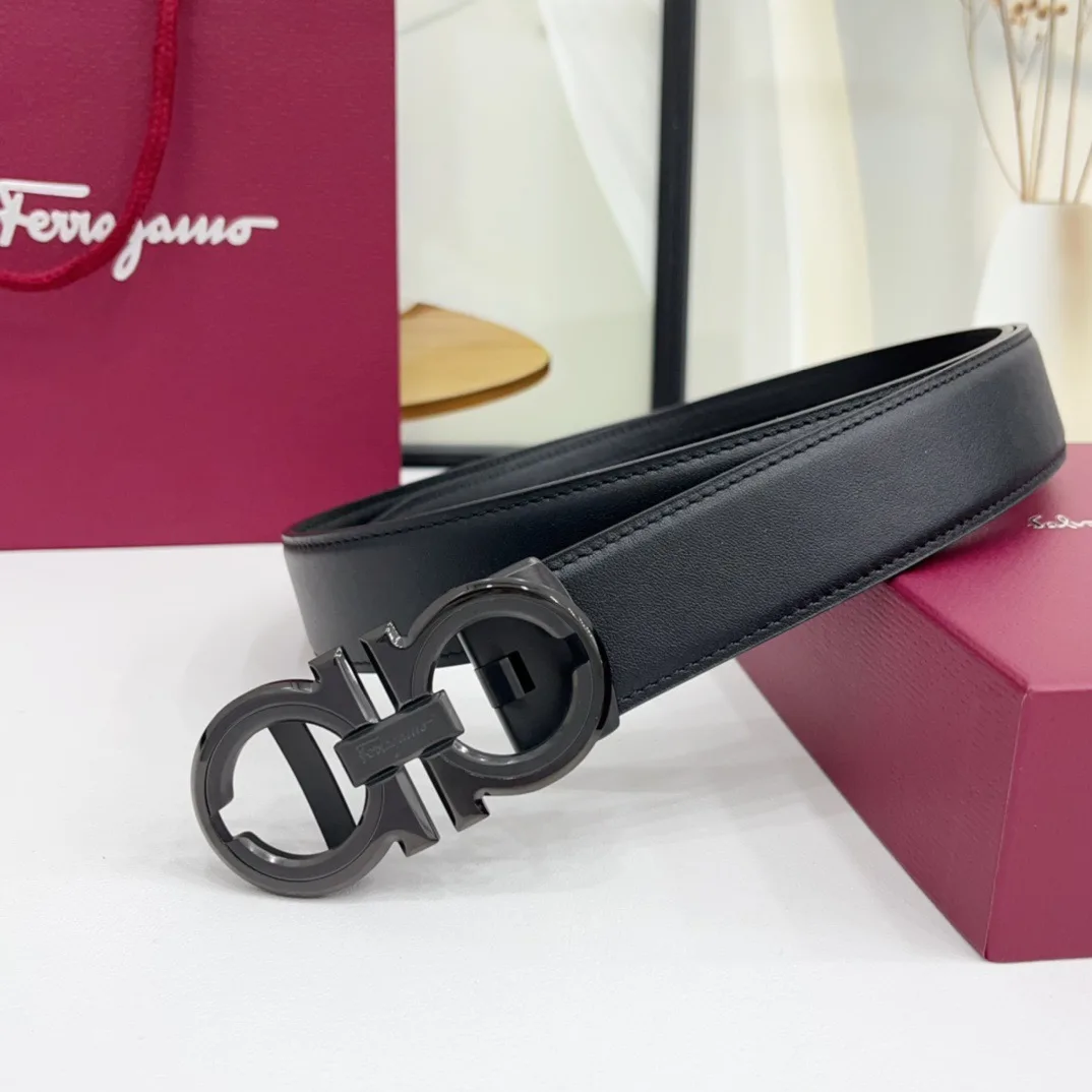 Ferragamo Calfskin Smooth Belt in Black · view 4