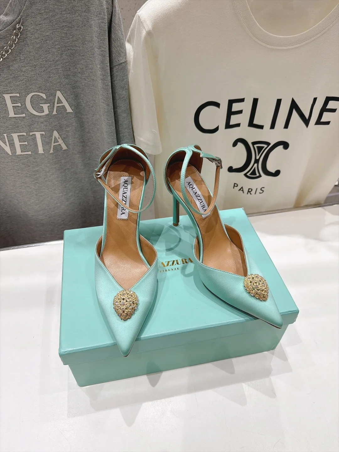 Aquazzura Silk Glossy Pointed-Toe Pointed Slingback Pumps in Blue · view 2