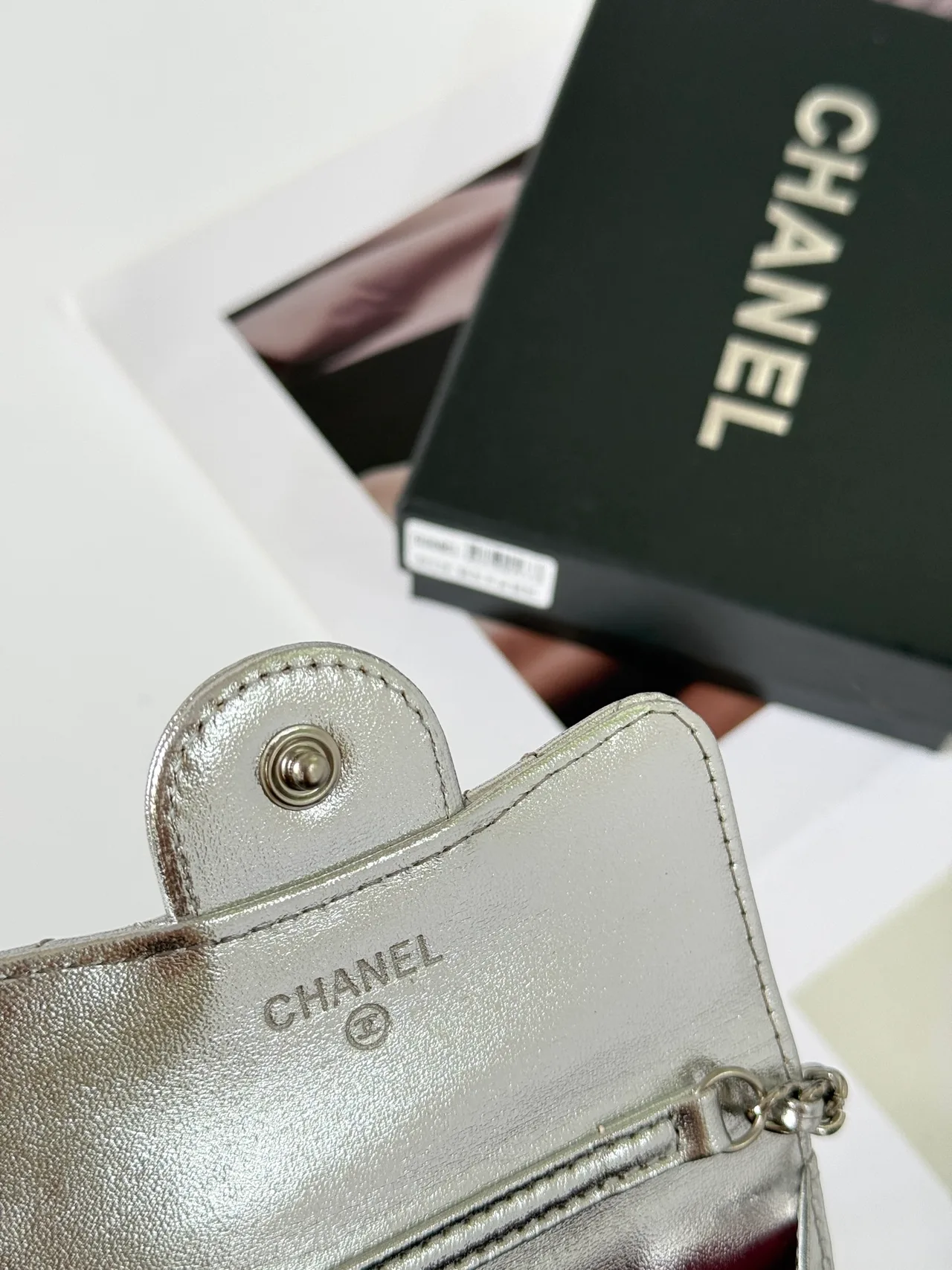 Chanel Quilted Glossy Clutch in Silver · view 5