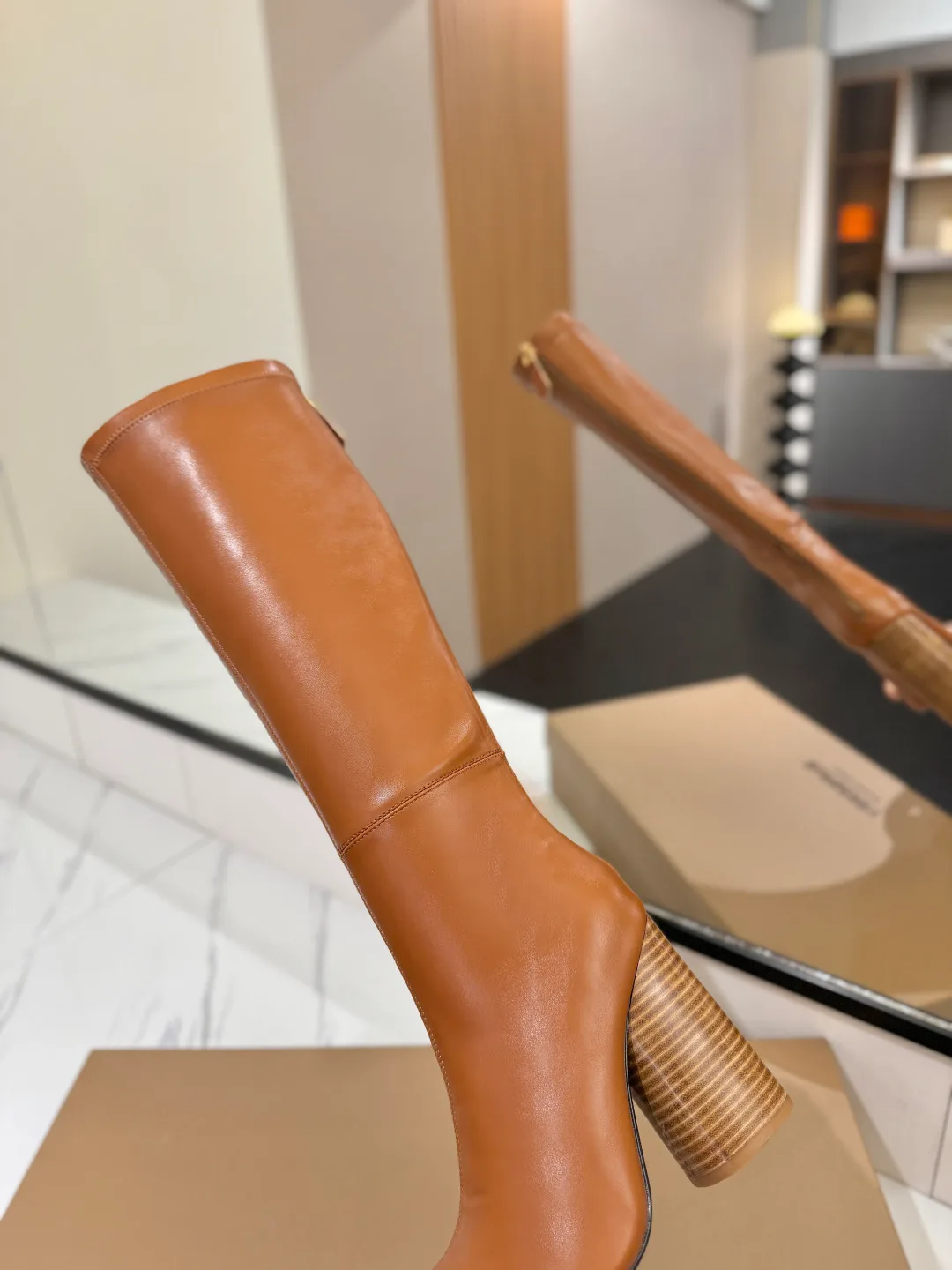 Burberry Glossy Knee-High Boots in Tan · view 7