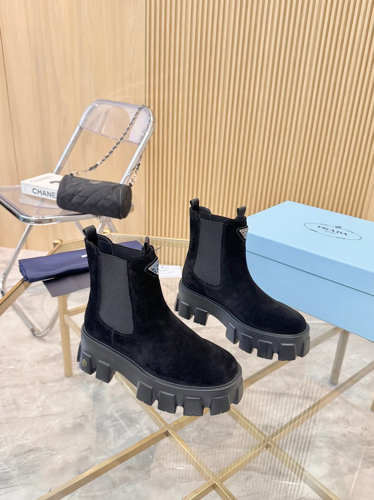Prada Glossy Ankle Boots in Black · view 4