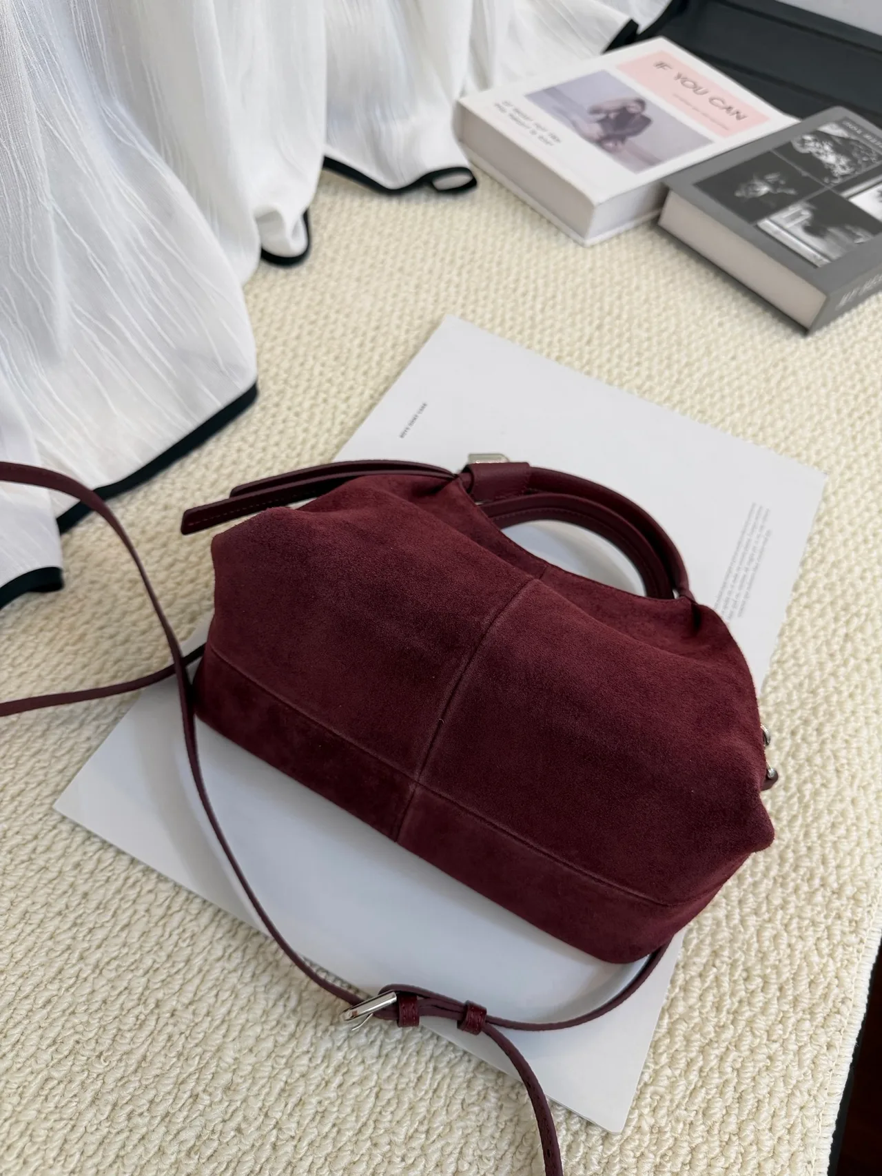 Chanel Cowhide Hobo Bag in Burgundy · view 3