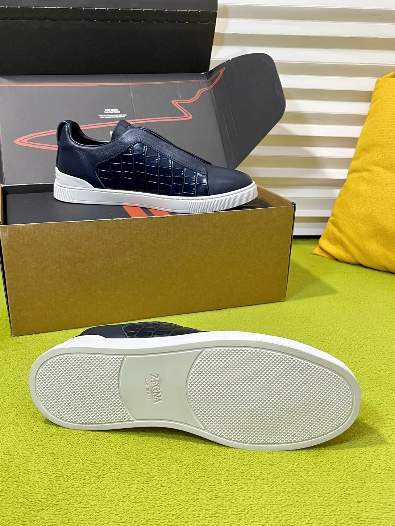 Zegna Triple Stitch Sneakers in Blue · view 8