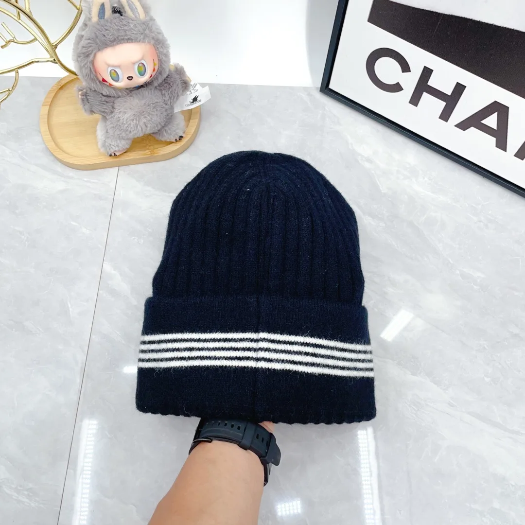 Chanel Ribbed Striped Beanie in Blue · view 8