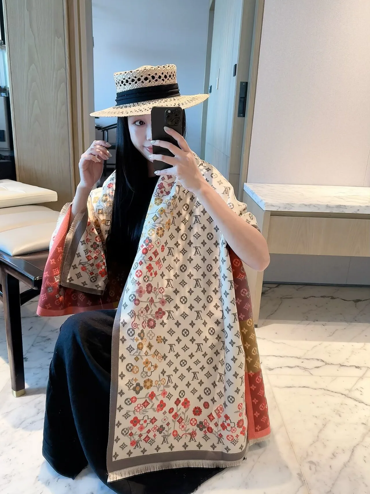 Louis Vuitton Floral monogram scarf in Cream & Brown · view 3