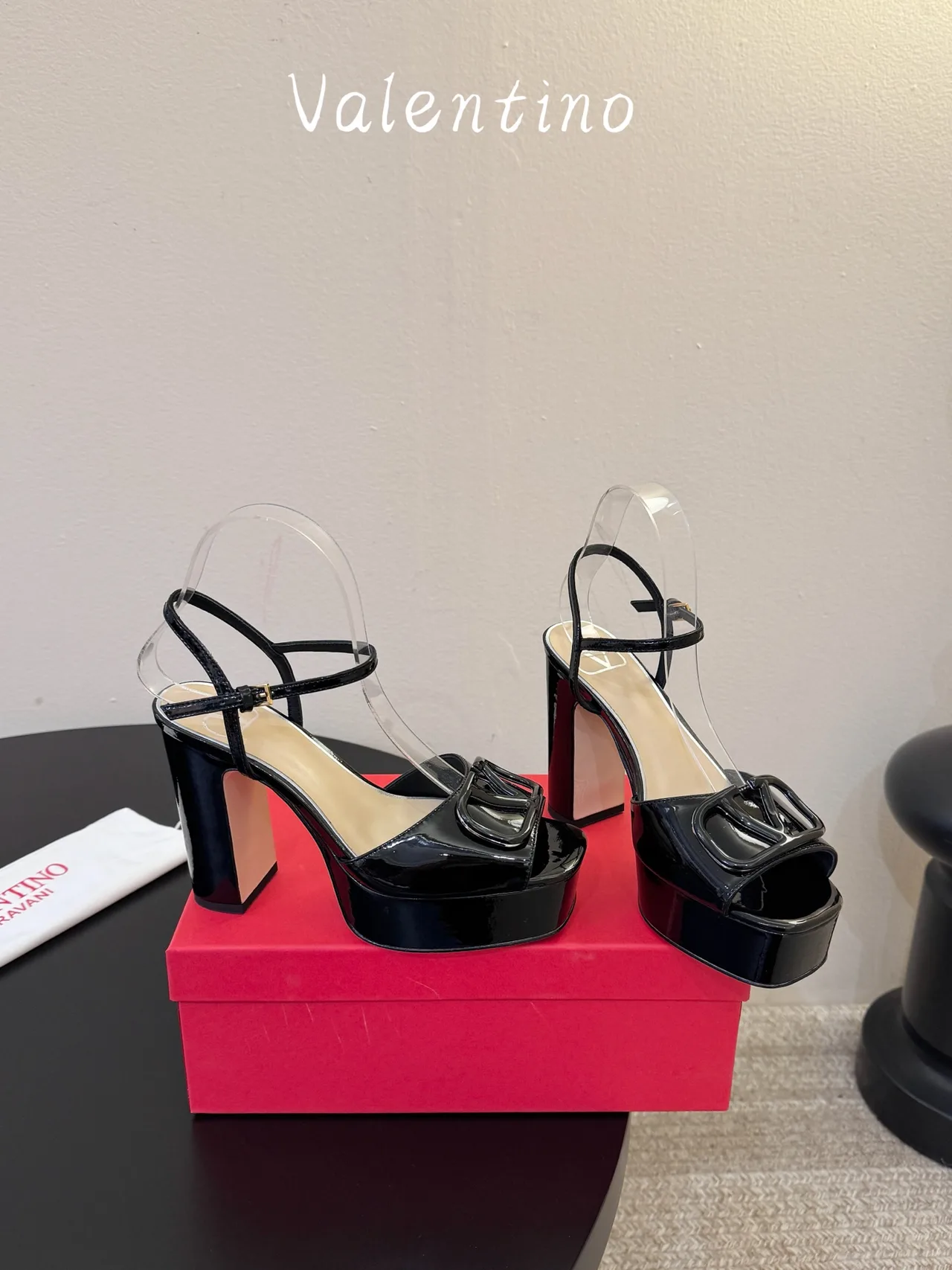 Valentino Patent Leather VLogo Platform Sandals in Black · view 4