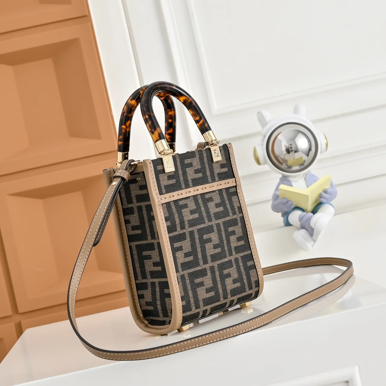 Fendi Mini FF Monogram Top-Handle Tote in Brown · view 2