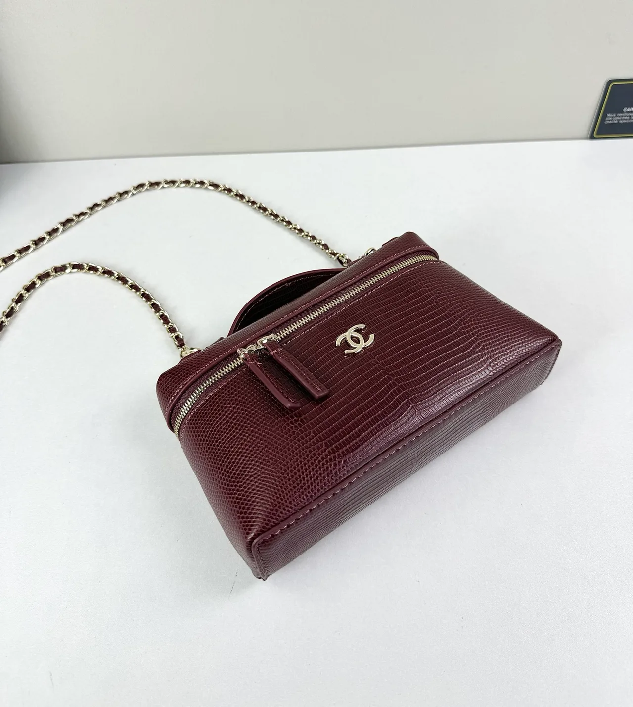 Chanel Cowhide Top-Handle Clutch in Burgundy · view 4