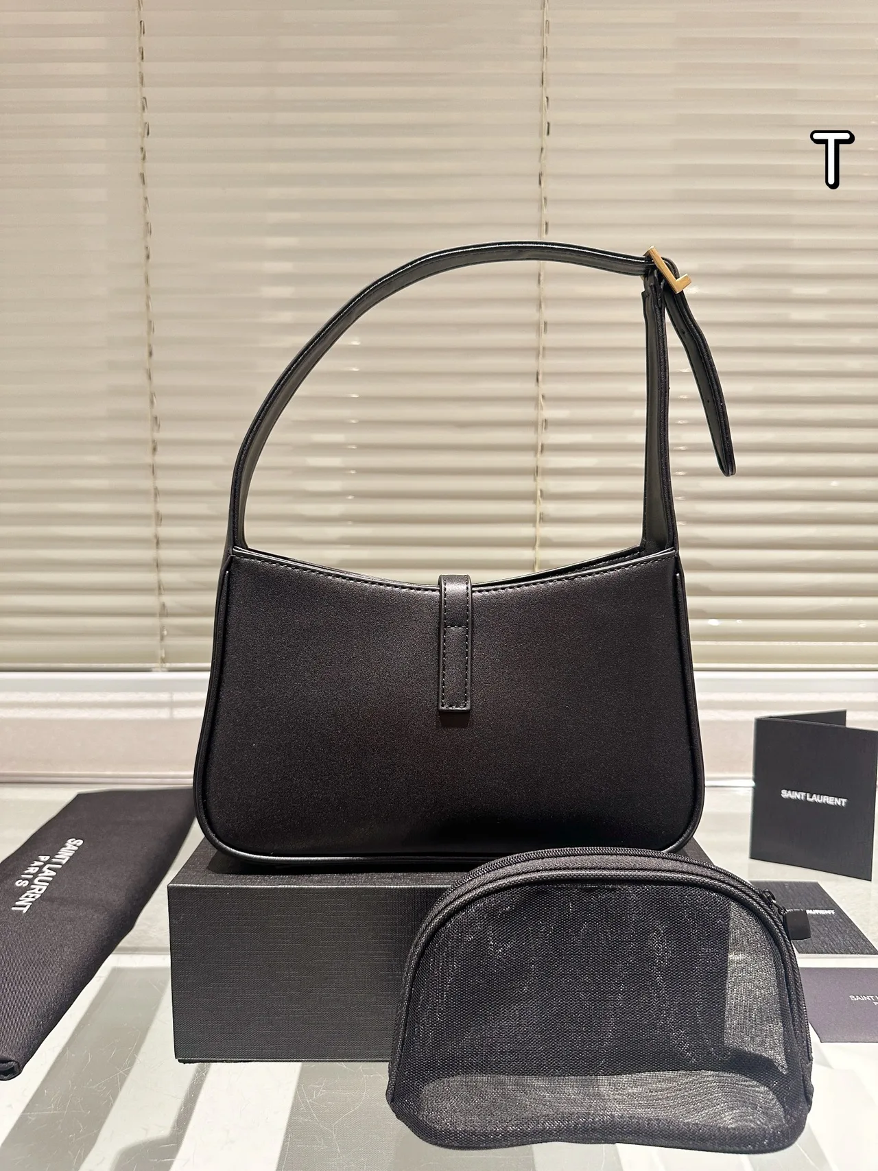 Saint Laurent Calfskin Shoulder Bag in Black · view 5