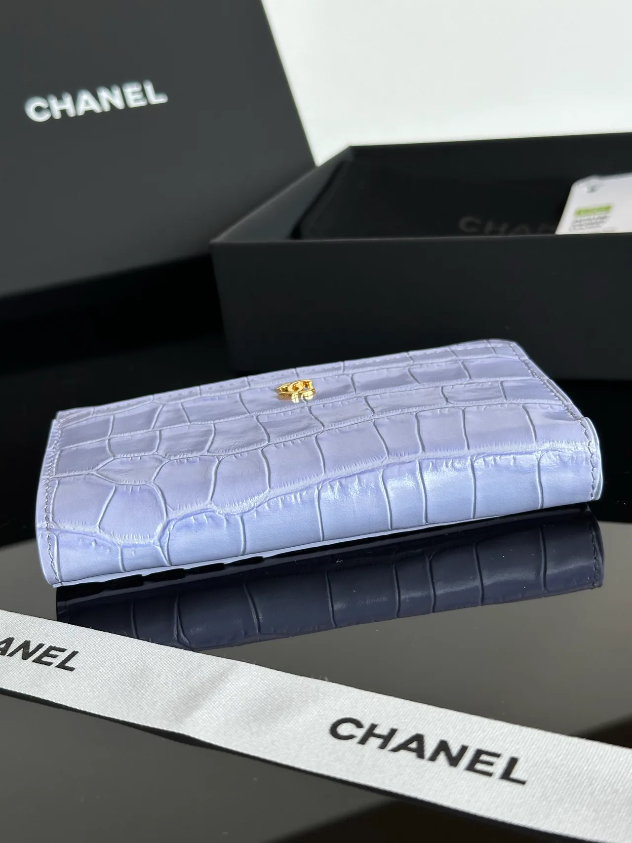 Chanel 26S CF Croc-Embossed Zip Card Holder in Purple · view 5