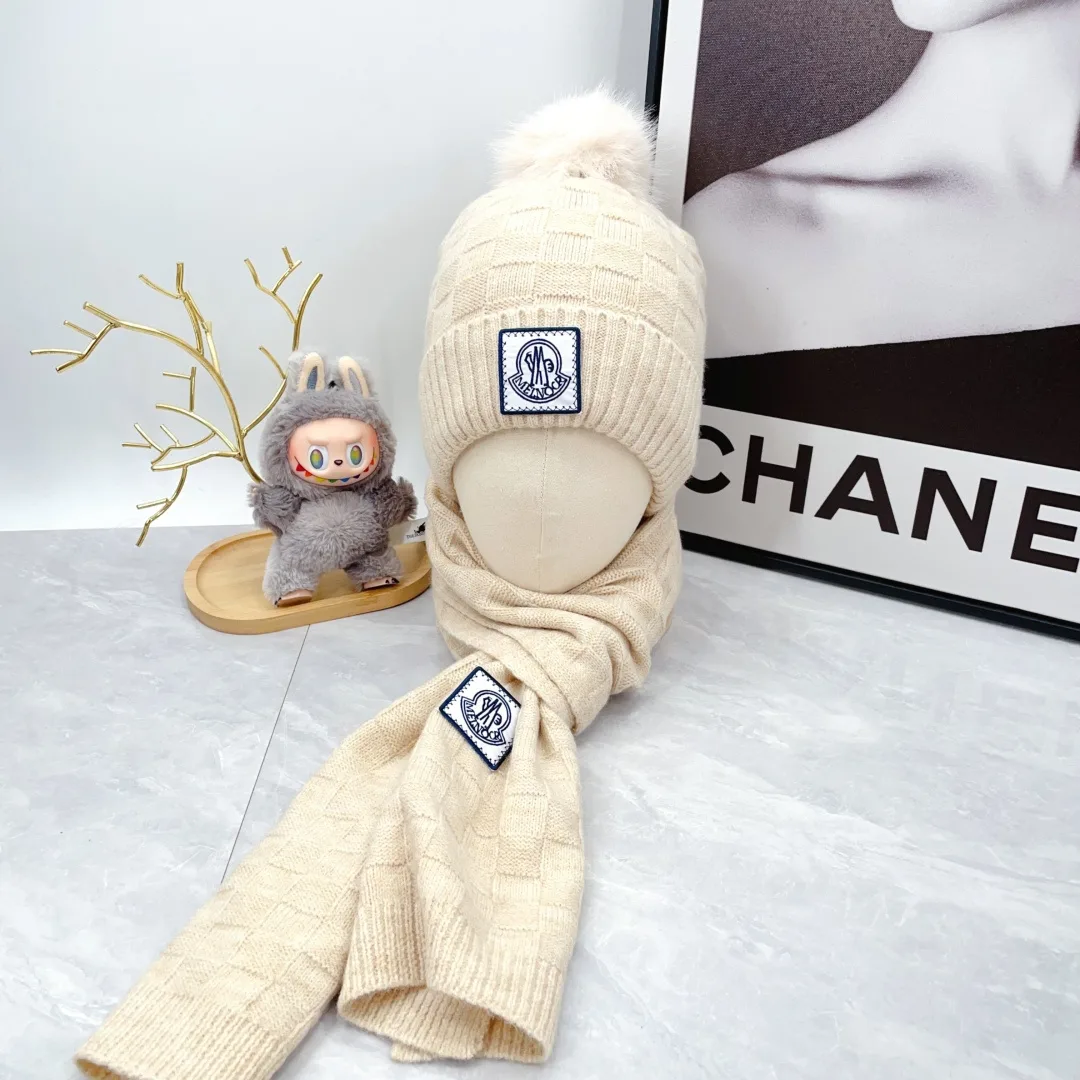 Moncler Wool Beanie, Scarf and Gloves Set in White · view 2
