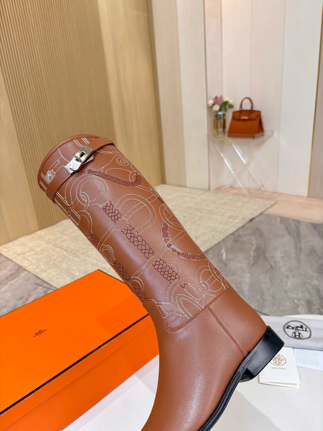Hermes Cowhide Boots in Brown · view 8