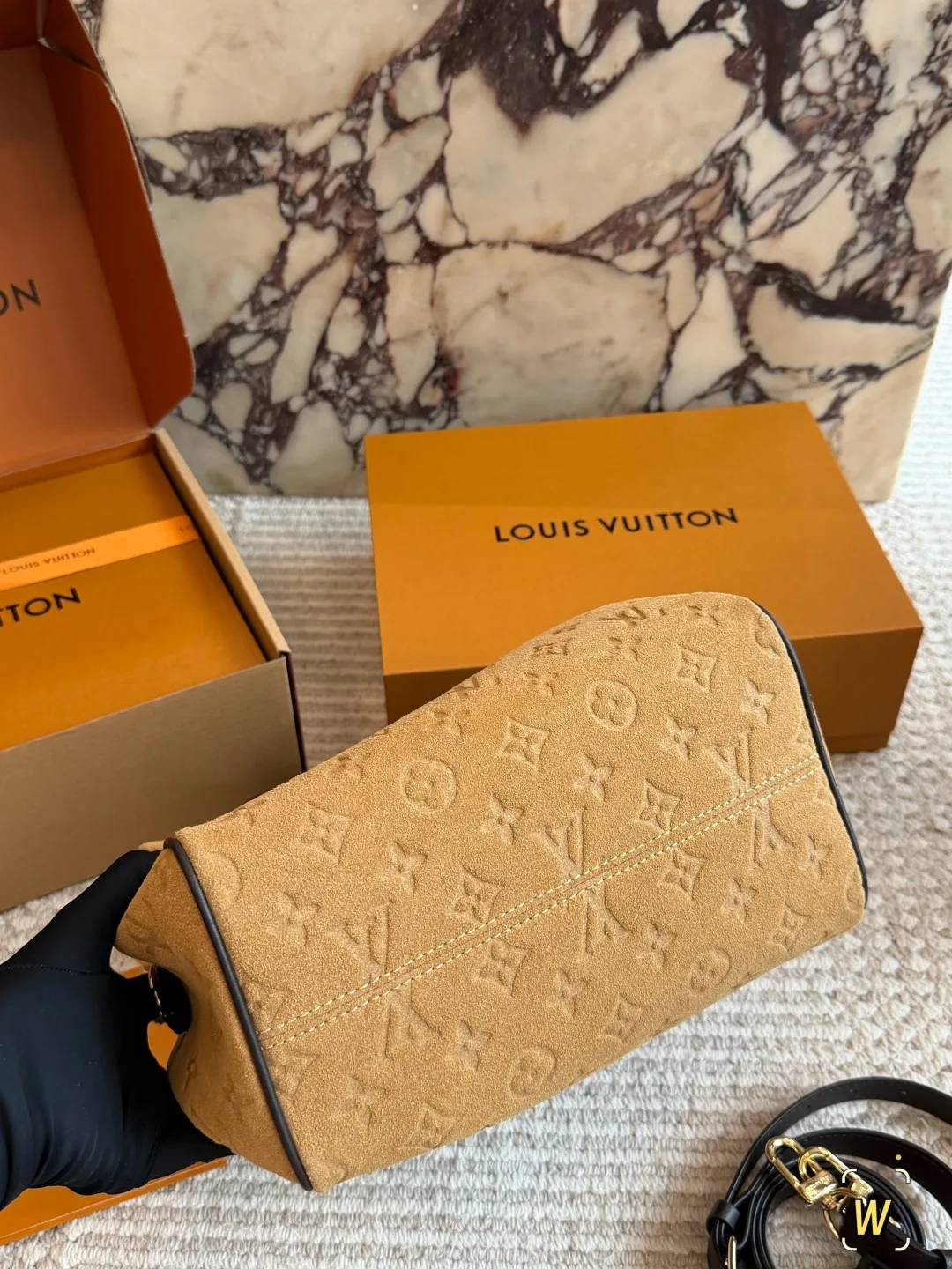 Louis Vuitton Suede Monogram Pillow Handbag in Tan · view 6