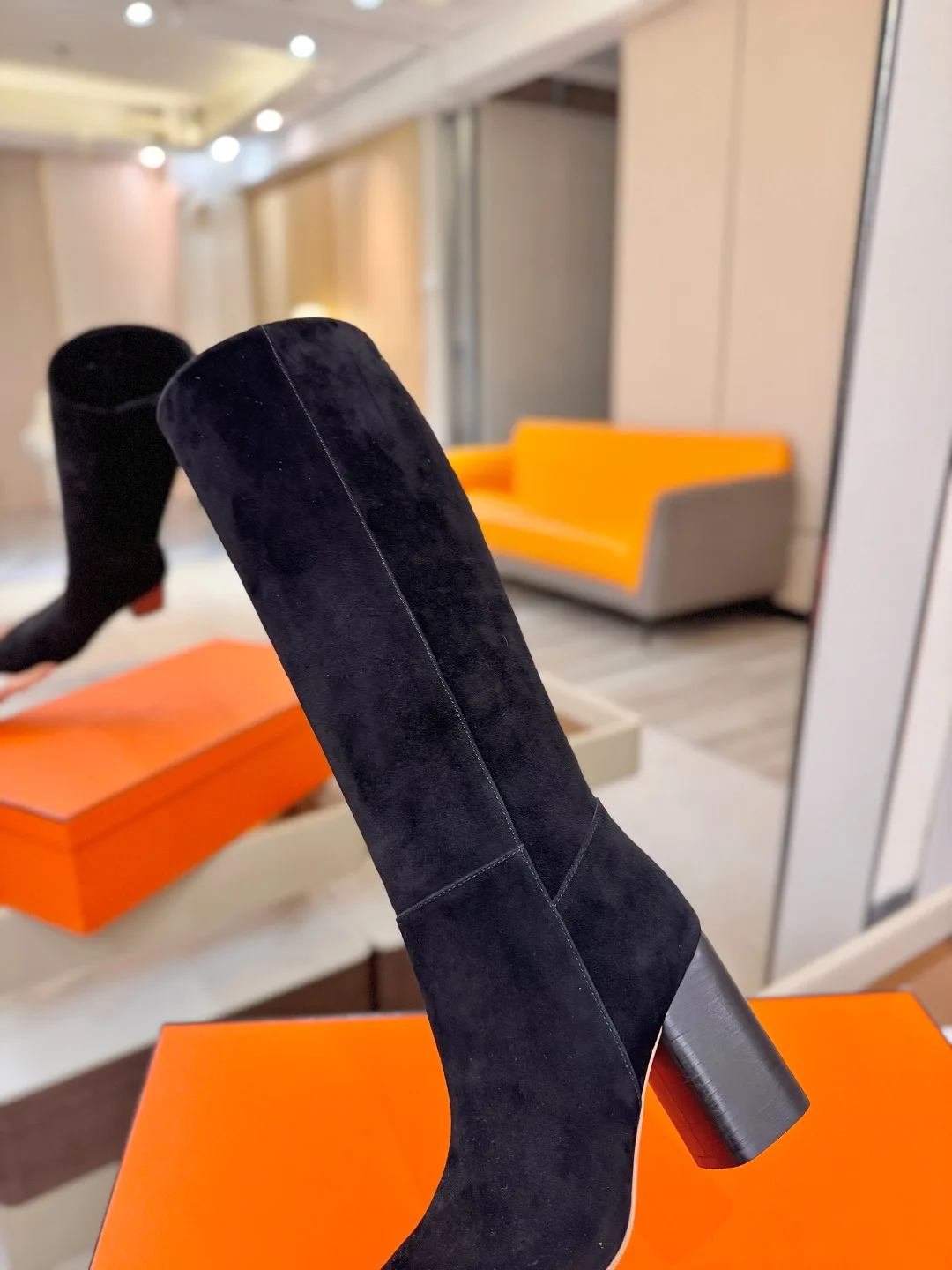 Saint Laurent Cowhide Knee-High Boots in Black · view 8